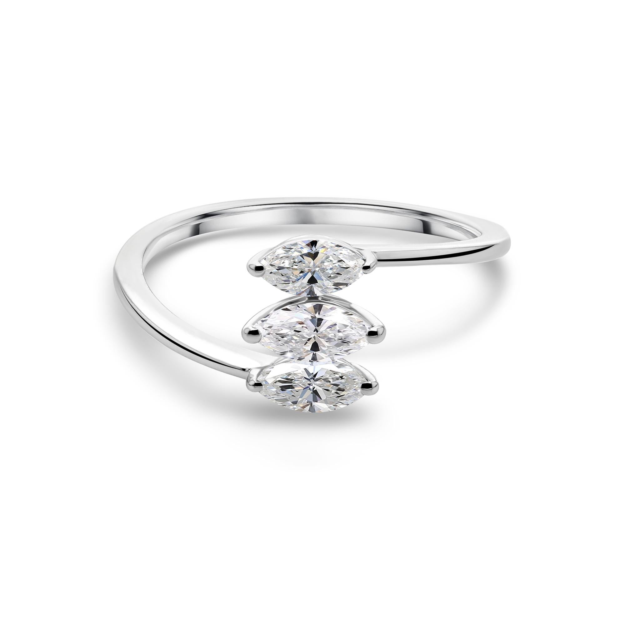 Im Angebot: Minimalistischer Drei Stein 0.8Ct Marquise SI/H Diamant Ring 14K Weißgold Schmuck () 4
