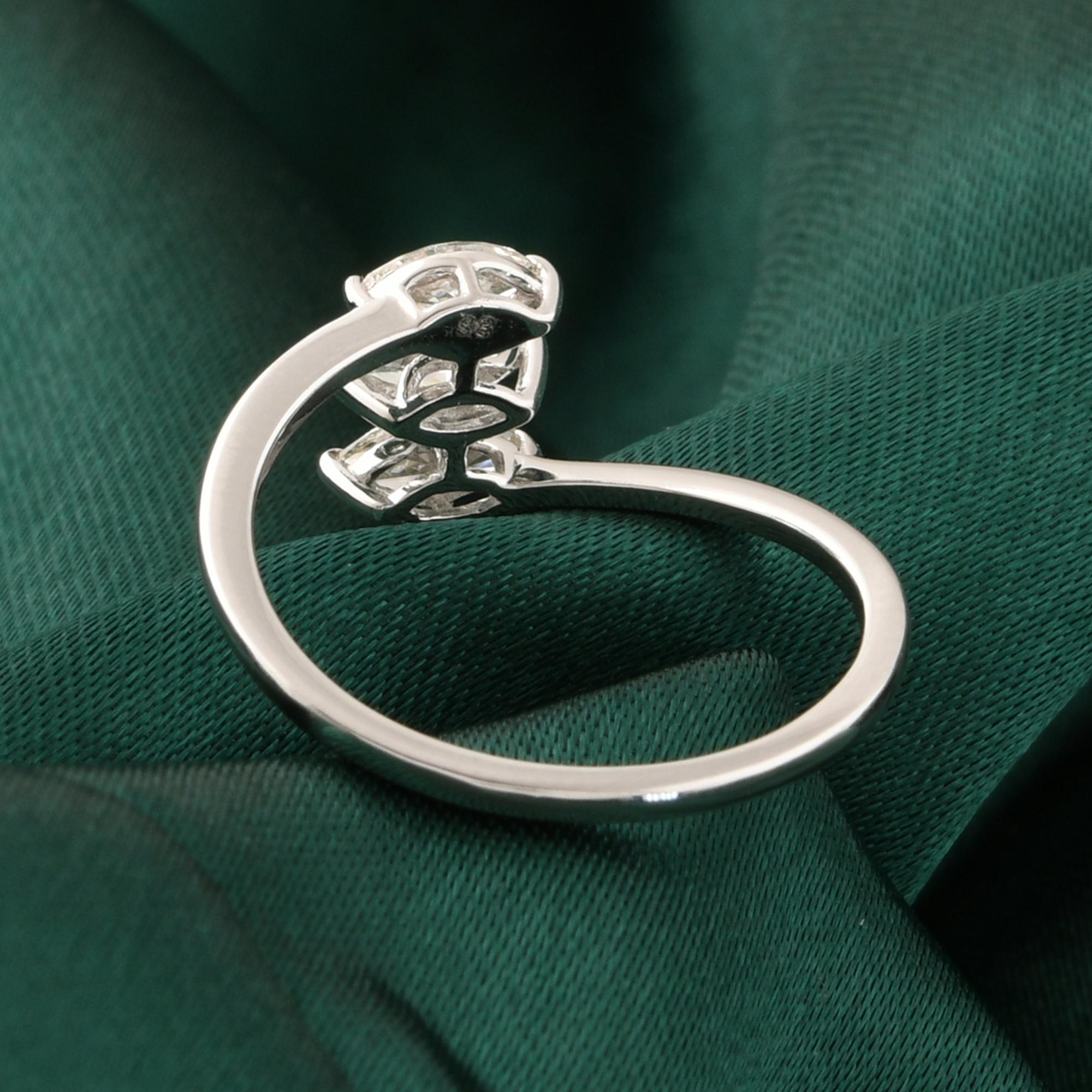 Im Angebot: Minimalistischer Drei Stein 0.8Ct Marquise SI/H Diamant Ring 14K Weißgold Schmuck () 5