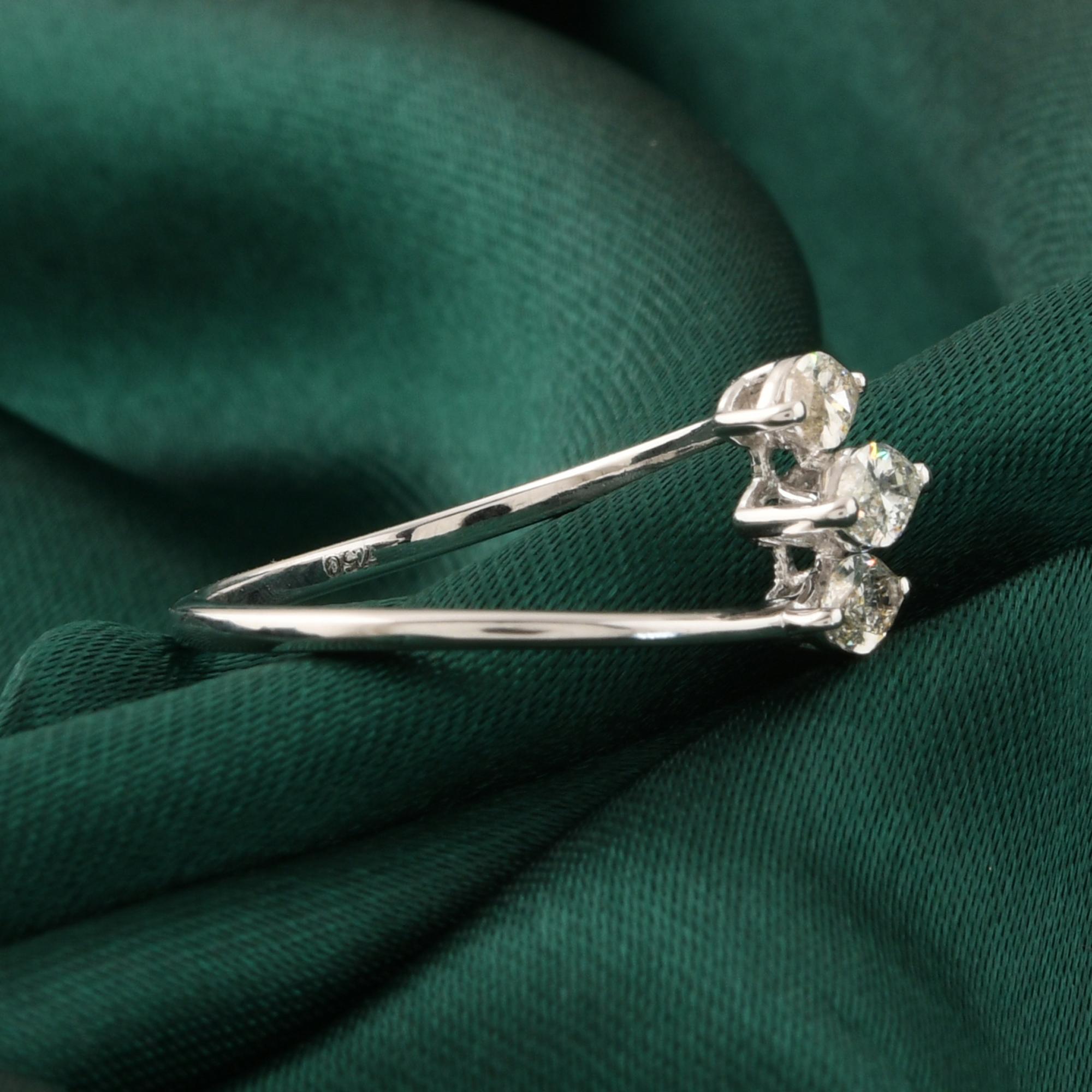 Im Angebot: Minimalistischer Drei Stein 0.8Ct Marquise SI/H Diamant Ring 14K Weißgold Schmuck () 6