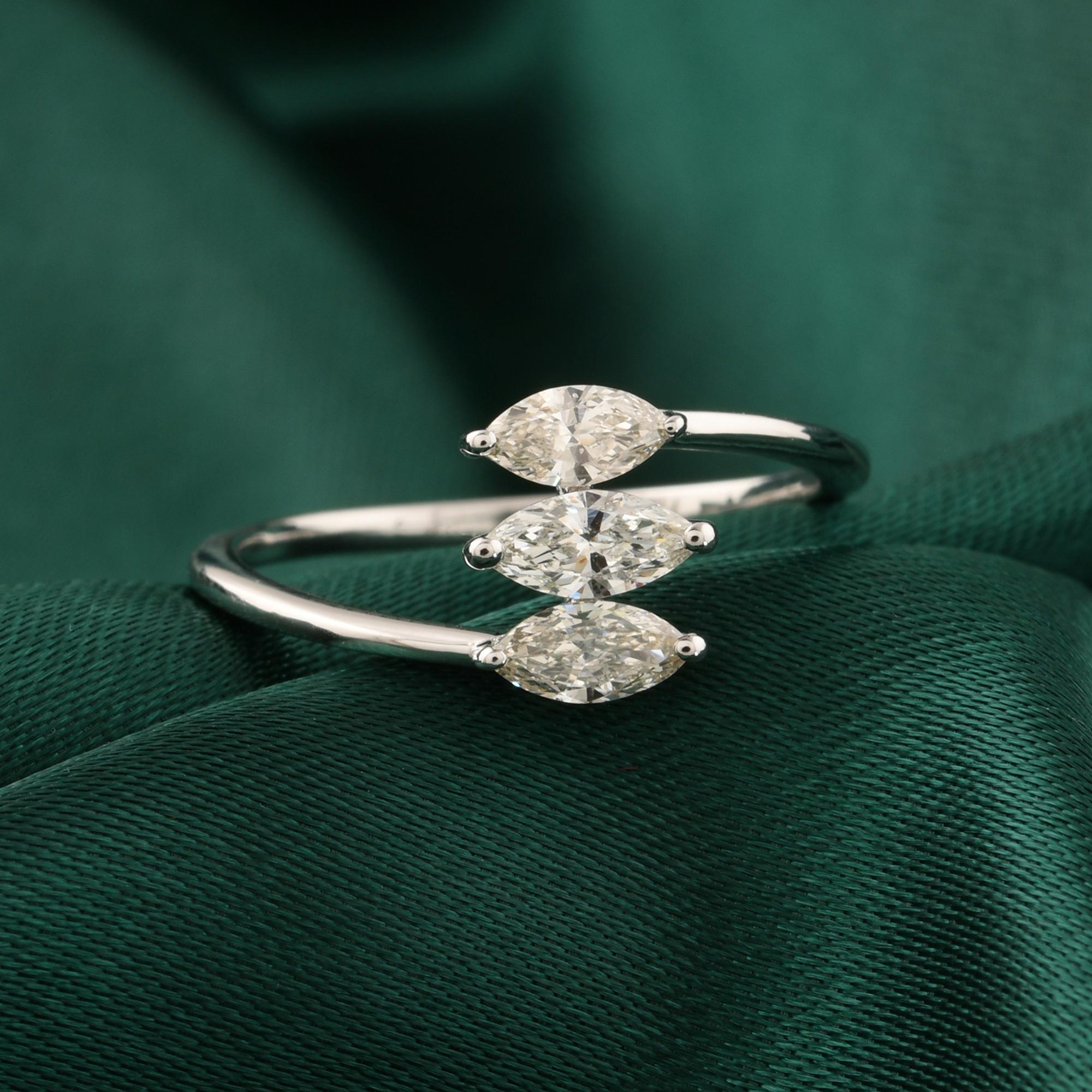 Im Angebot: Minimalistischer Drei Stein 0.8Ct Marquise SI/H Diamant Ring 14K Weißgold Schmuck () 7