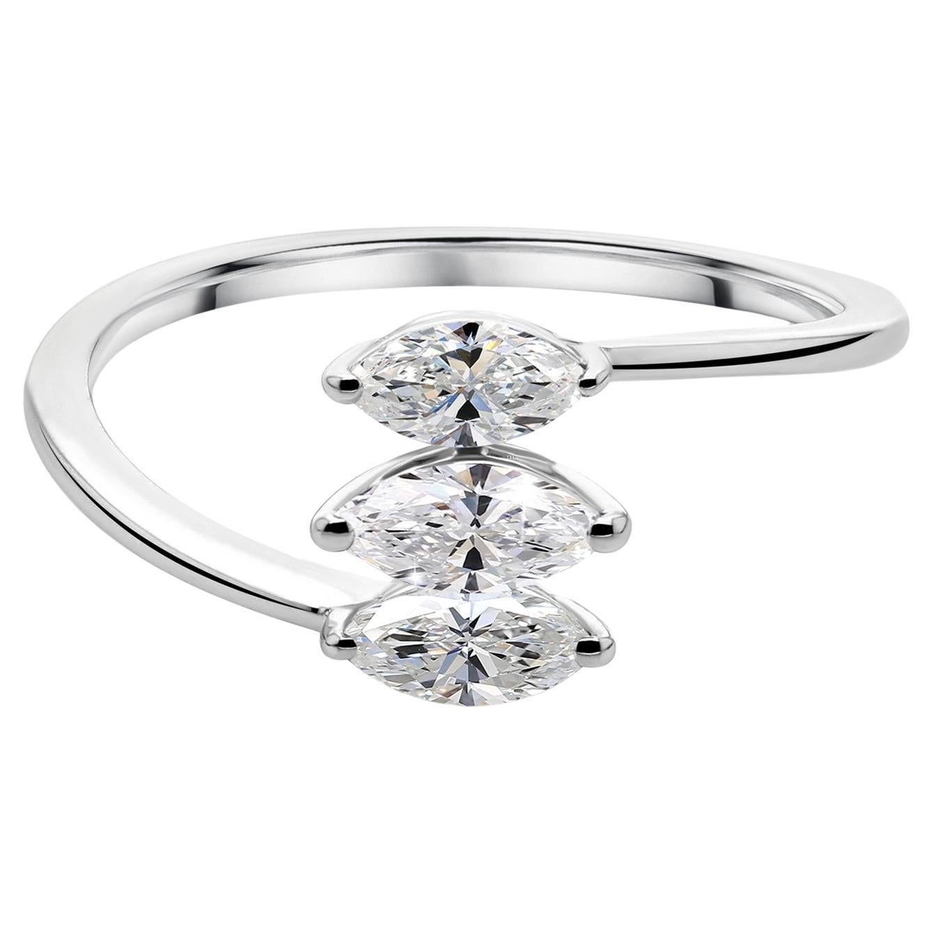 Minimalistischer Drei Stein 0.8Ct Marquise SI/H Diamant Ring 14K Weißgold Schmuck