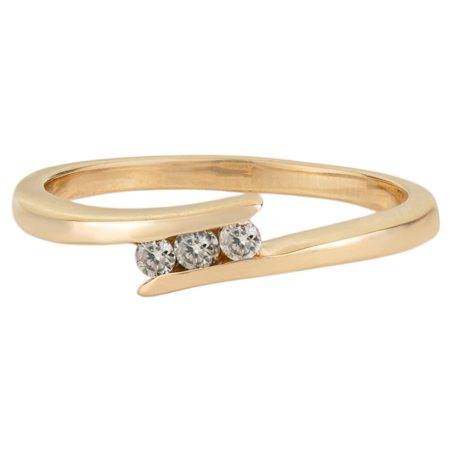 Minimalist Three Stone Natural Diamond Bypass Ring in 18K Yellow Gold Stackable