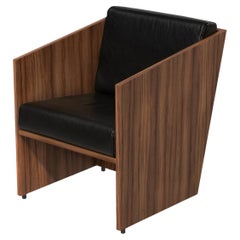 Minimalist Timeless Armchair in Walnut Wood and Black Leather