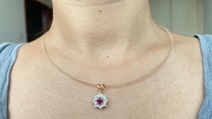 Minimalist Tiny Burmese Unheated Ruby Pendant with Natural Diamonds in 18k gold