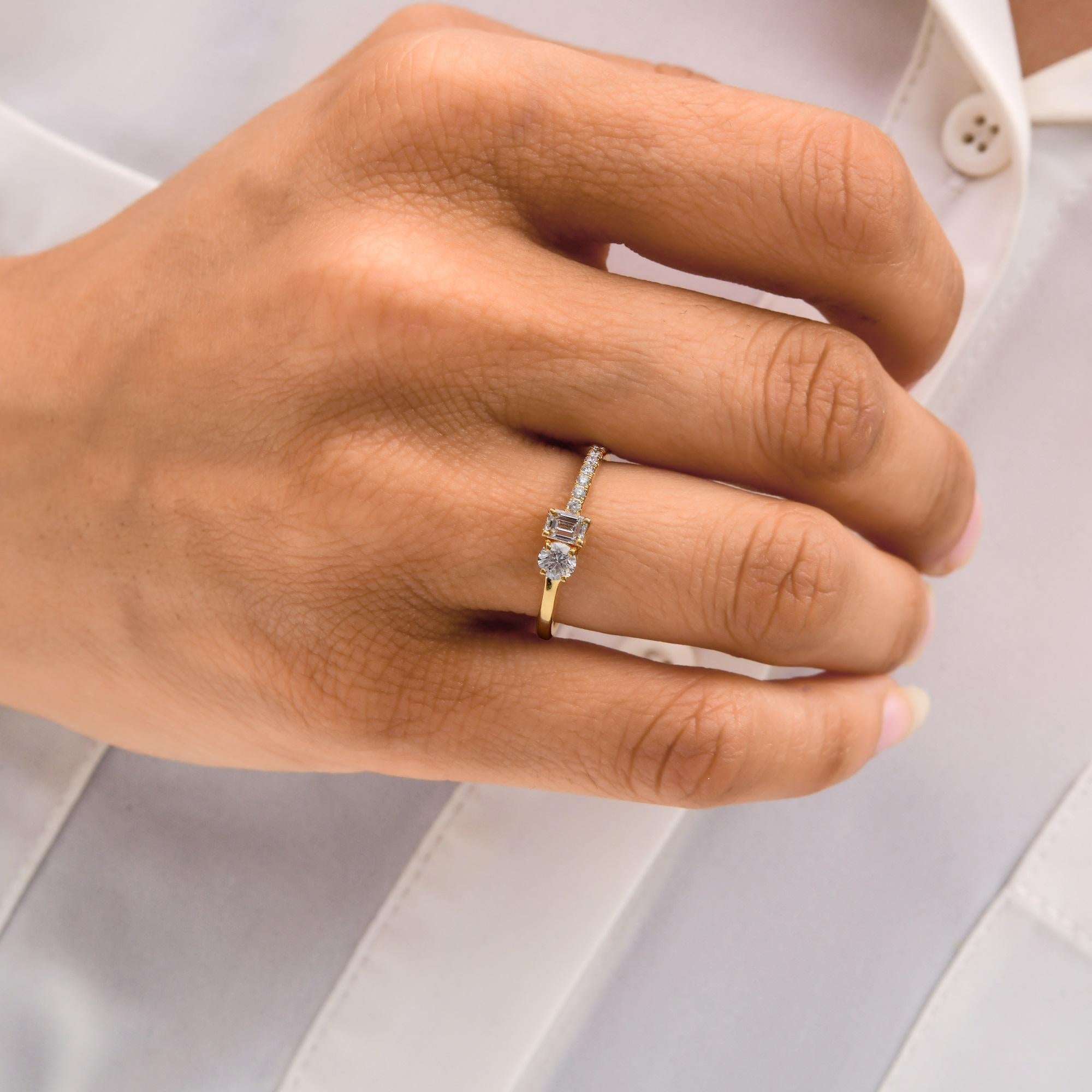 For Sale:  Minimalist Toi et Moi Mixed Cut Diamond Ring 14K Solid Yellow Gold 2