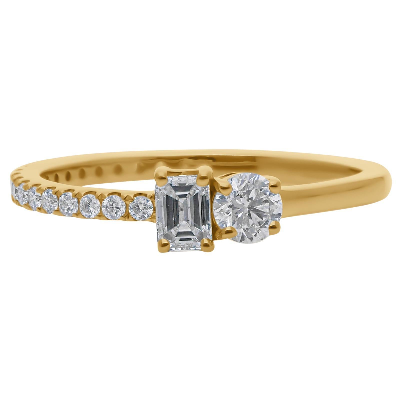 For Sale:  Minimalist Toi et Moi Mixed Cut Diamond Ring 14K Solid Yellow Gold 3