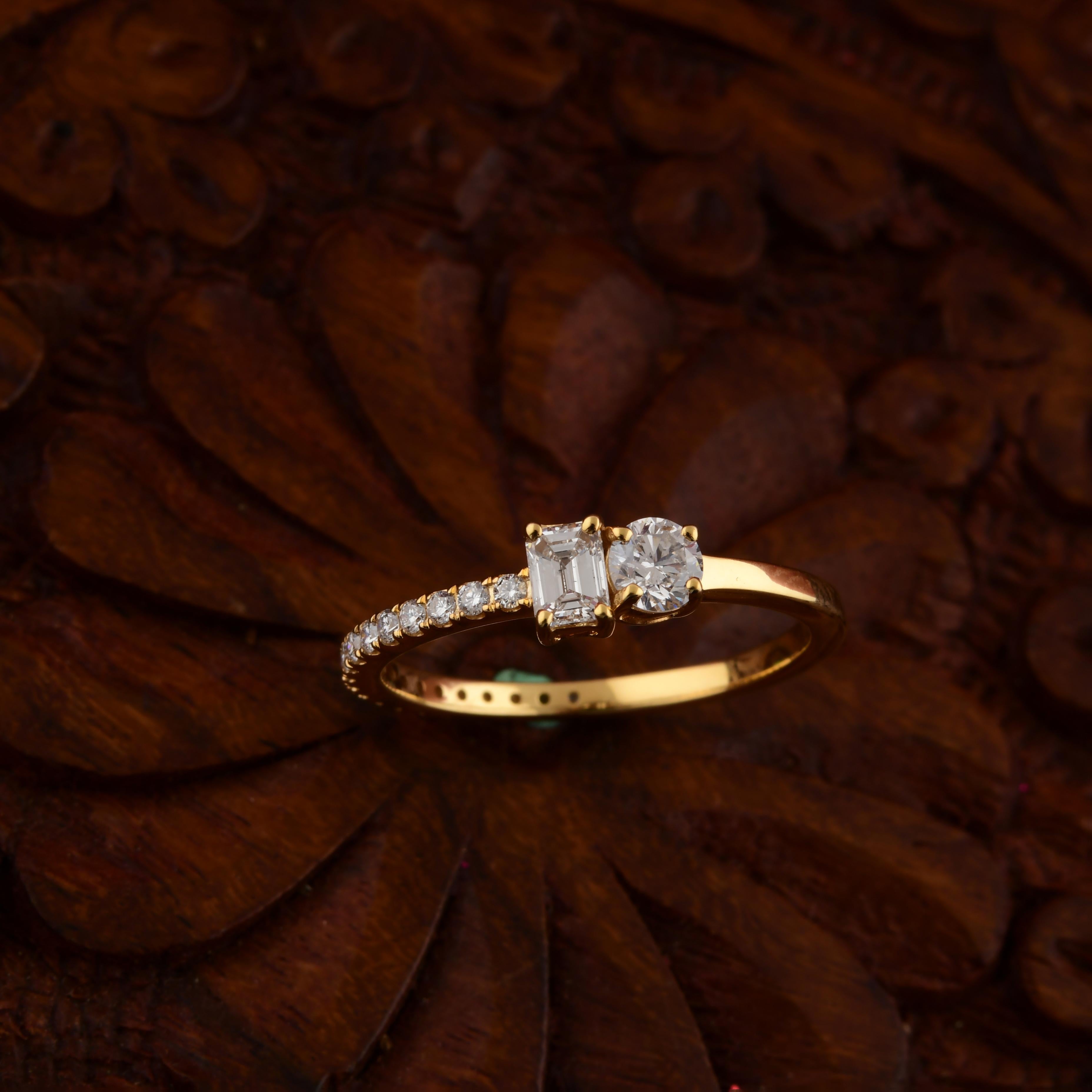 For Sale:  Minimalist Toi et Moi Mixed Cut Diamond Ring 14K Solid Yellow Gold 5
