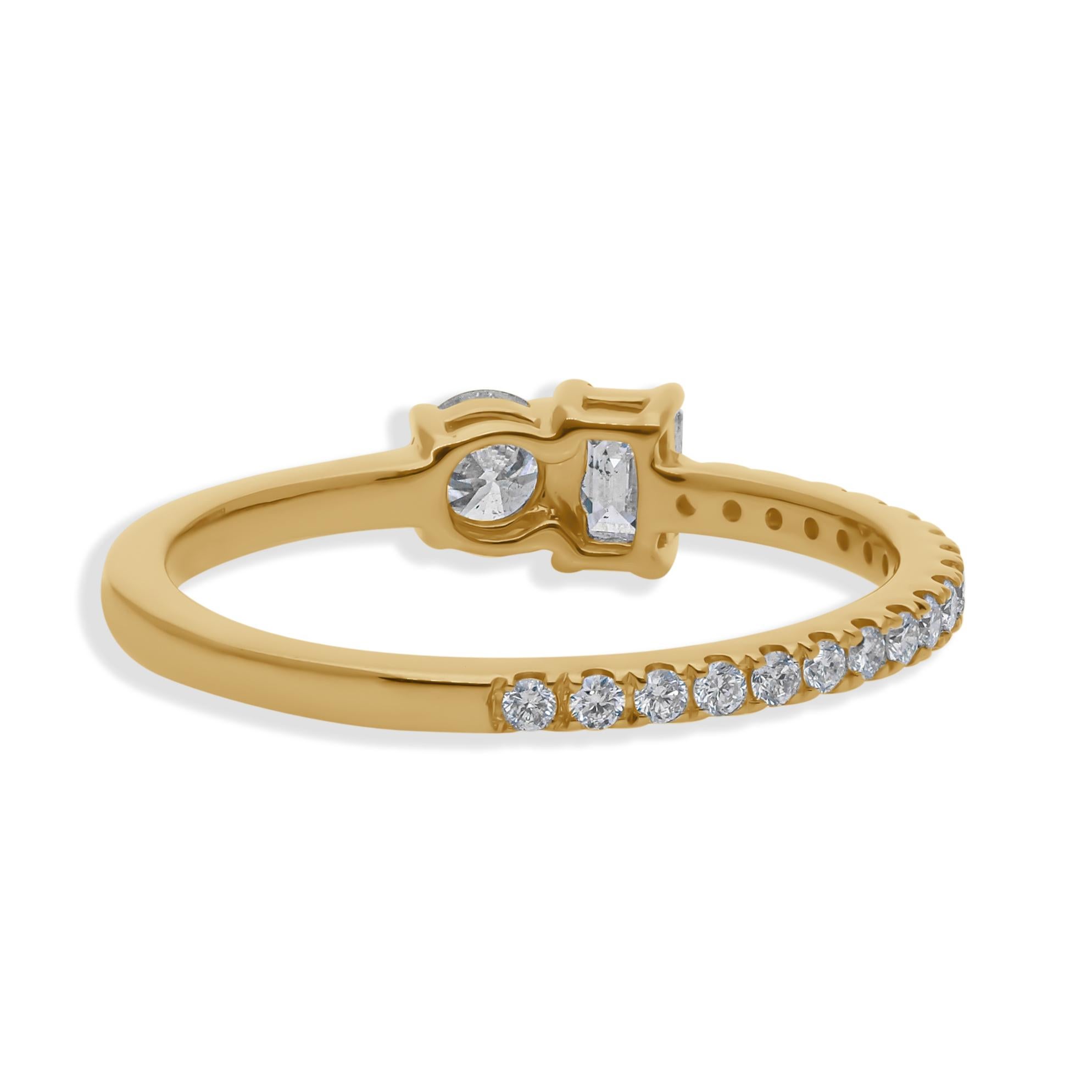 For Sale:  Minimalist Toi et Moi Mixed Cut Diamond Ring 14K Solid Yellow Gold 7