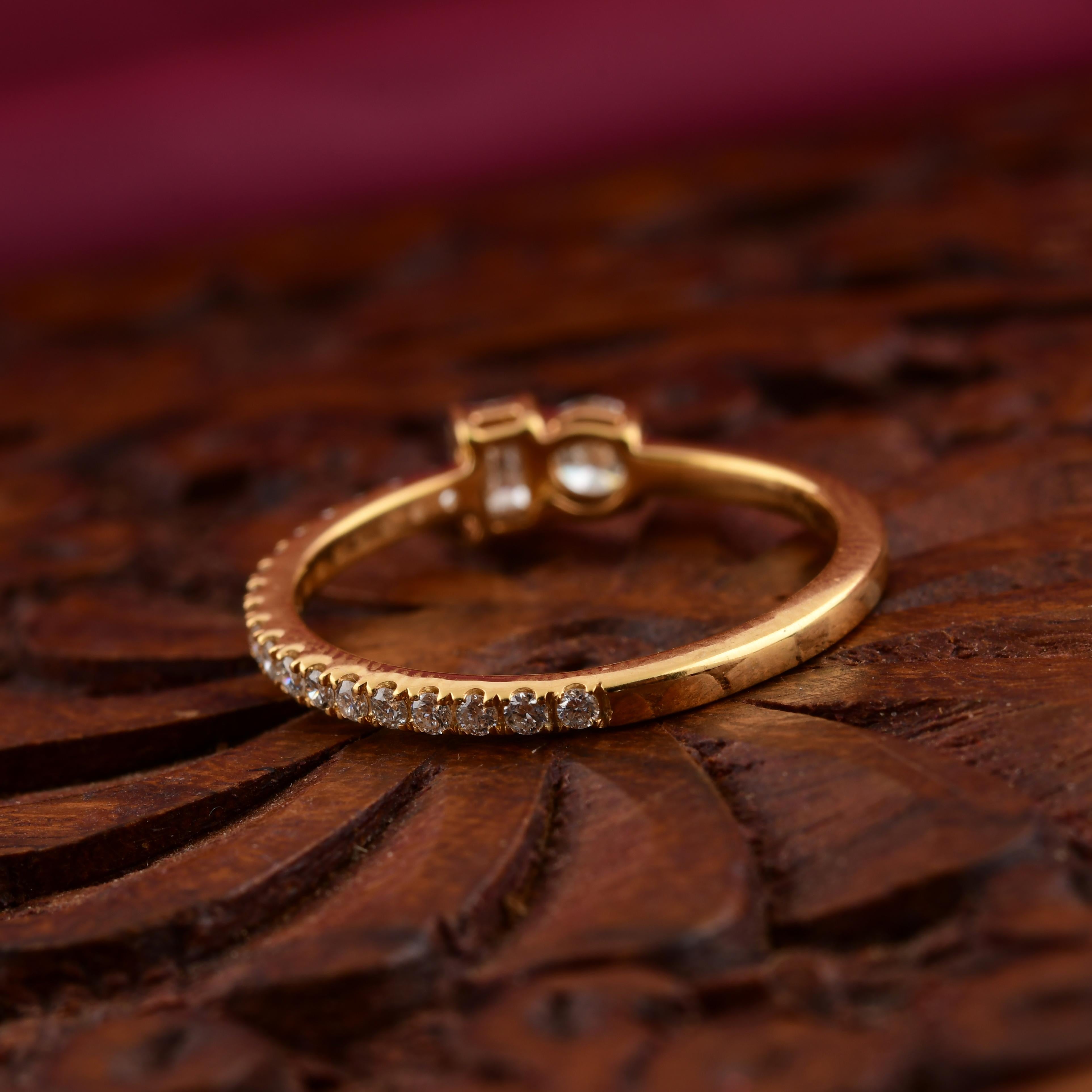 For Sale:  Minimalist Toi et Moi Mixed Cut Diamond Ring 14K Solid Yellow Gold 8
