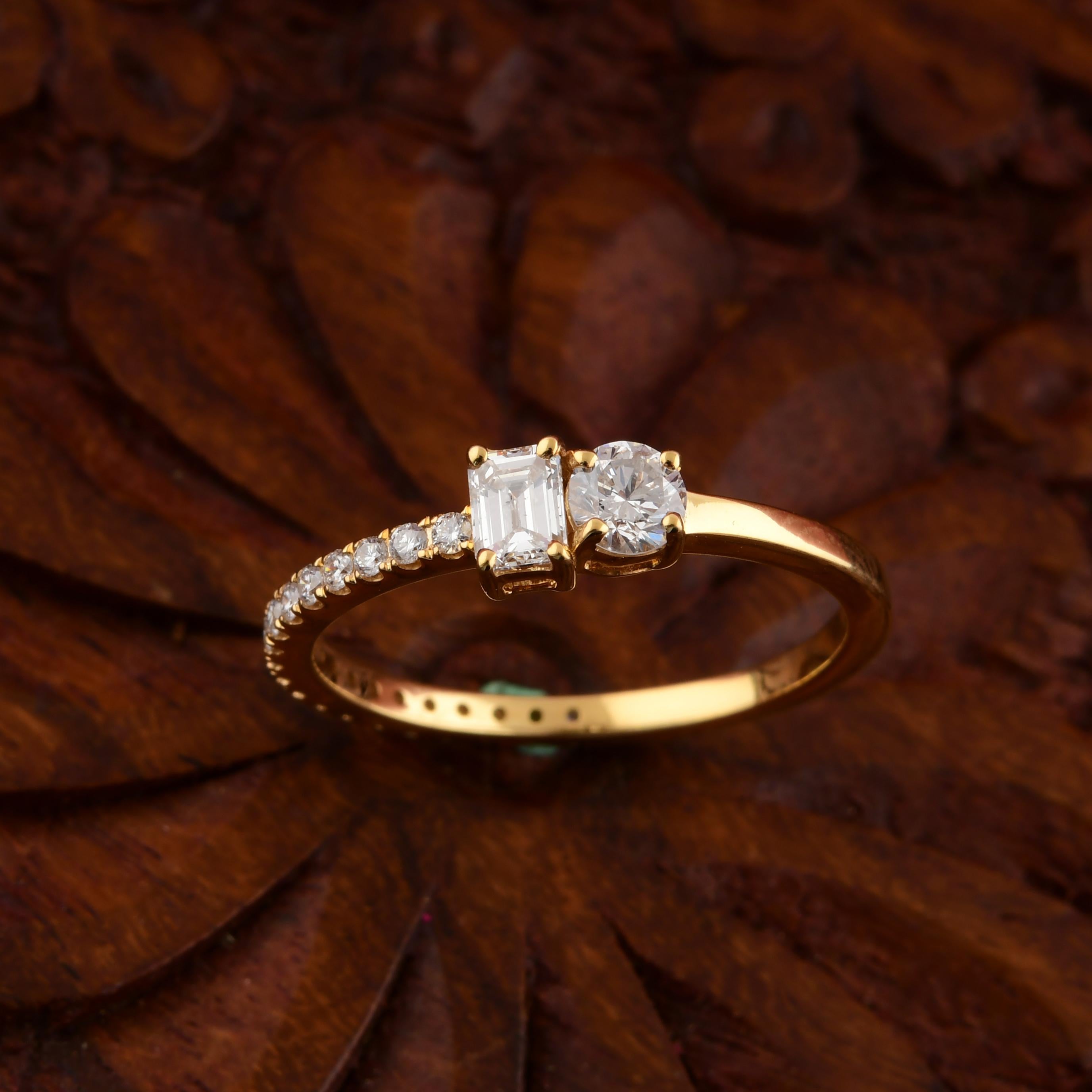 For Sale:  Minimalist Toi et Moi Mixed Cut Diamond Ring 14K Solid Yellow Gold 9
