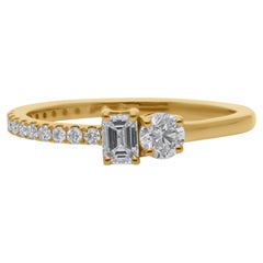 Minimalist Toi et Moi Mixed Cut Diamond Ring 14K Solid Yellow Gold