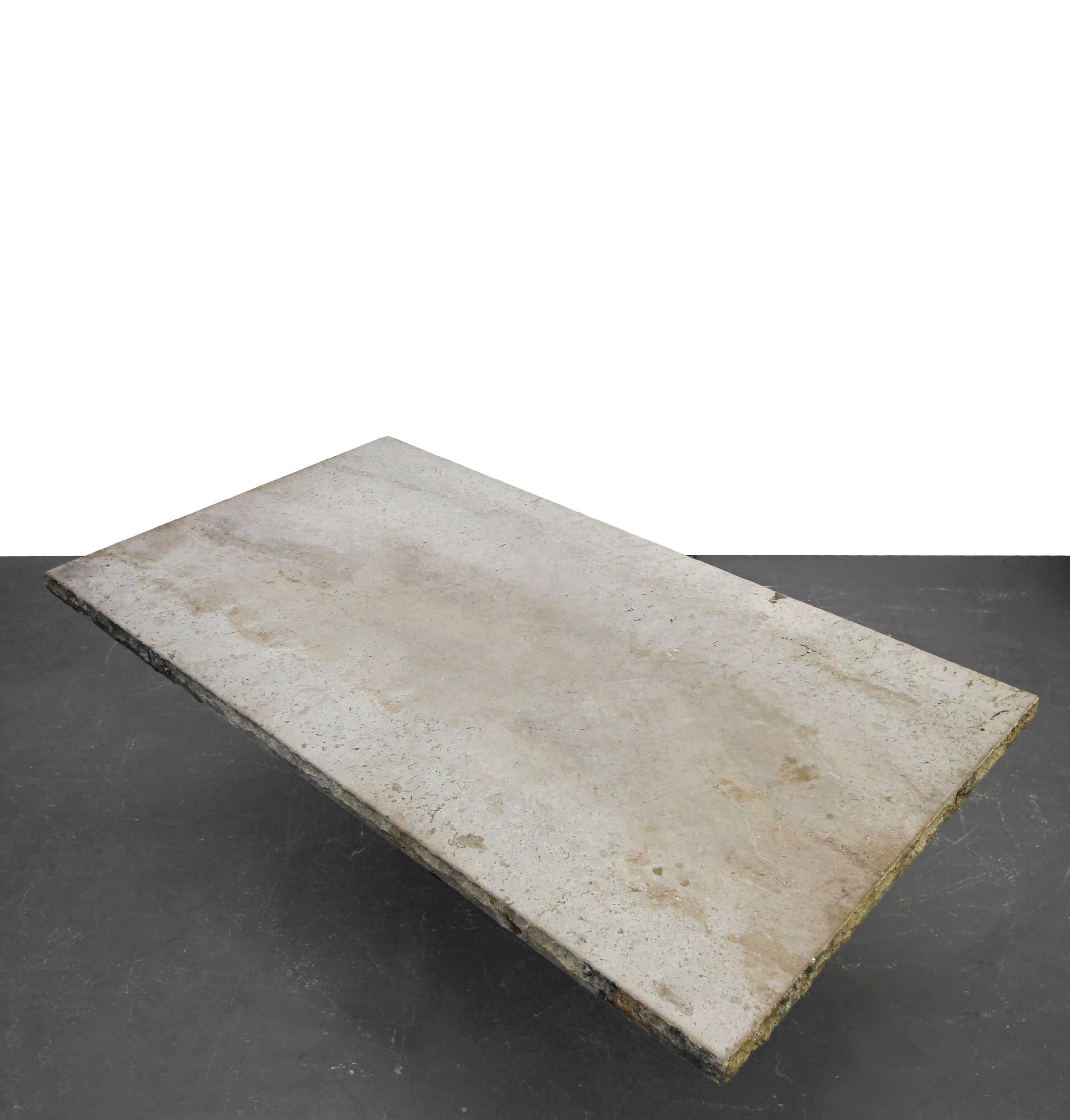 Minimalist Travertine Concrete Industrial Pedestal Dining Table In Good Condition In Las Vegas, NV