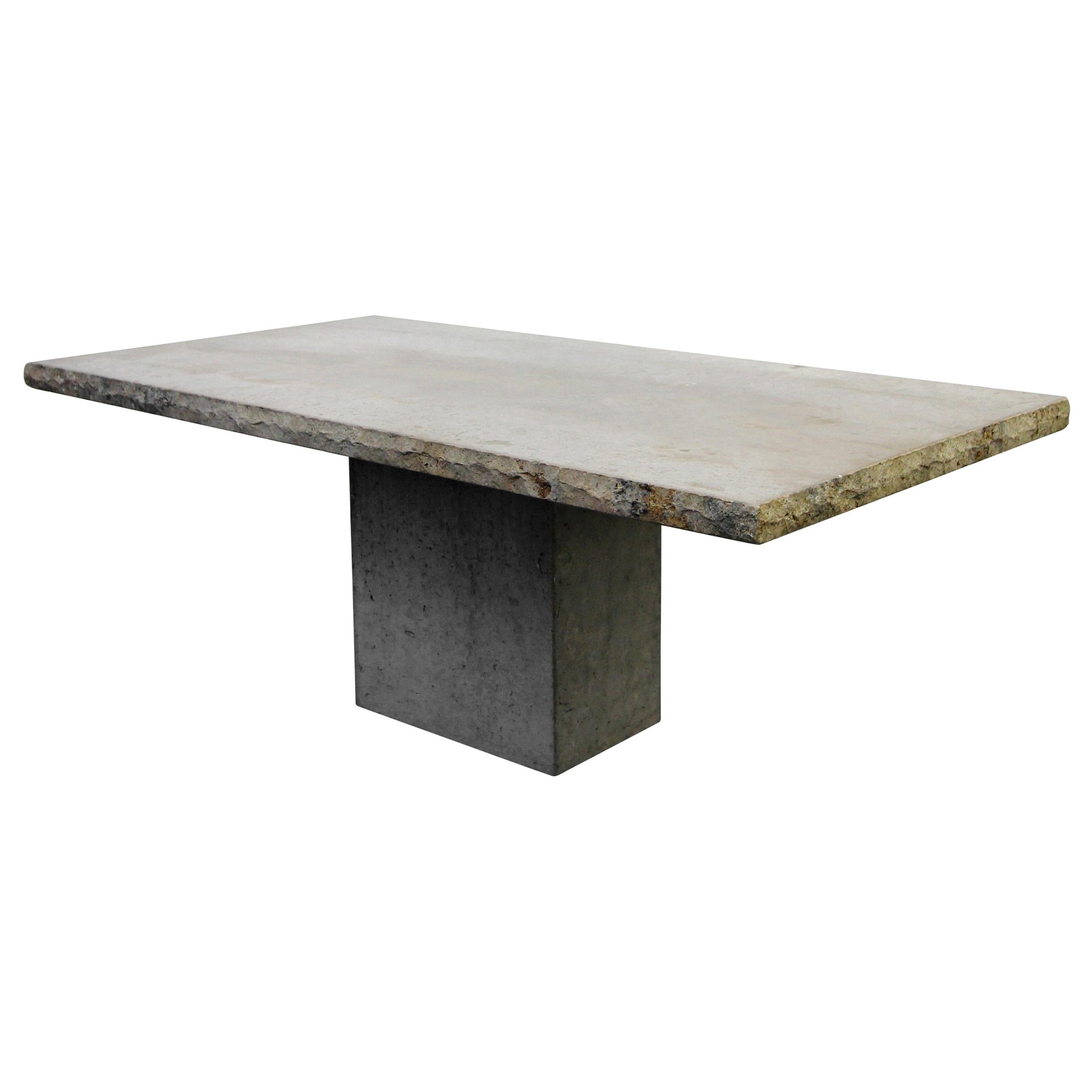 Minimalist Travertine Concrete Industrial Pedestal Dining Table