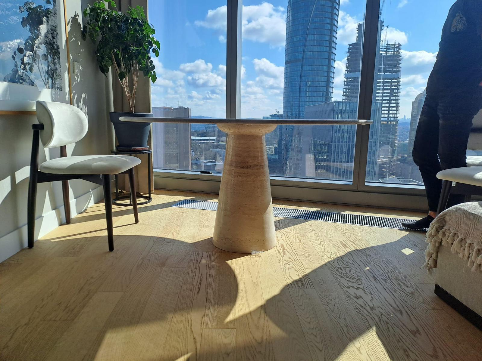 Turkish Travertine Round Dining Table - Stone Dining Table - Round Kitchen Table For Sale