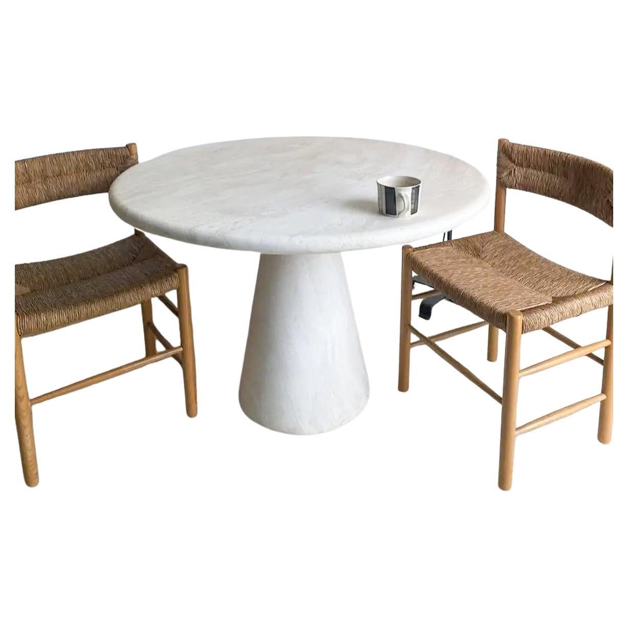 Arts and Crafts Travertine Round Dining Table - Stone Dining Table - Round Kitchen Table For Sale