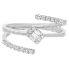 Minimalist Tri Line SI/HI Diamond Open Stackable Ring 14K Solid White Gold