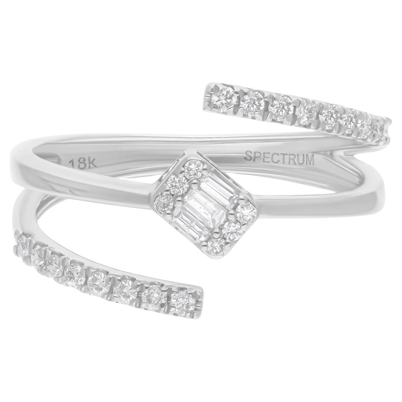 For Sale:  Natural SI/H Diamond Stackable Three Line Wide Ring 18K White Gold Fine Jewelry 5