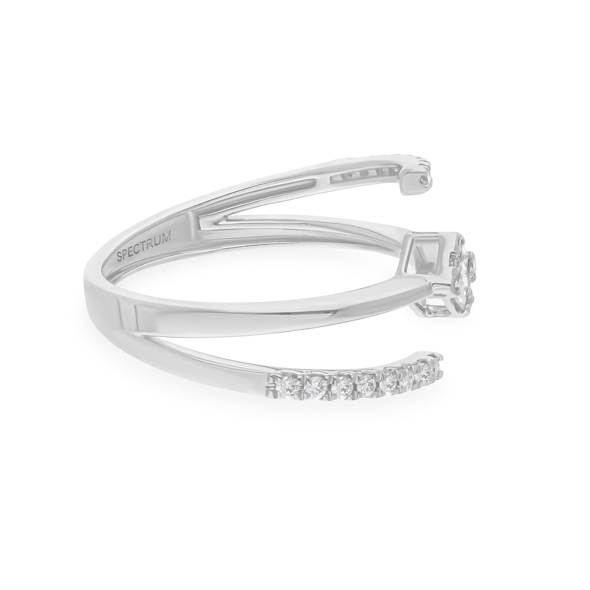 For Sale:  Natural SI/H Diamond Stackable Three Line Wide Ring 18K White Gold Fine Jewelry 6