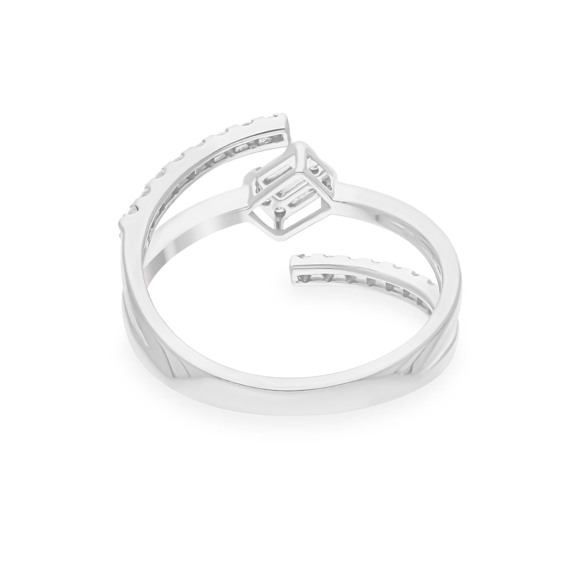 For Sale:  Natural SI/H Diamond Stackable Three Line Wide Ring 18K White Gold Fine Jewelry 8