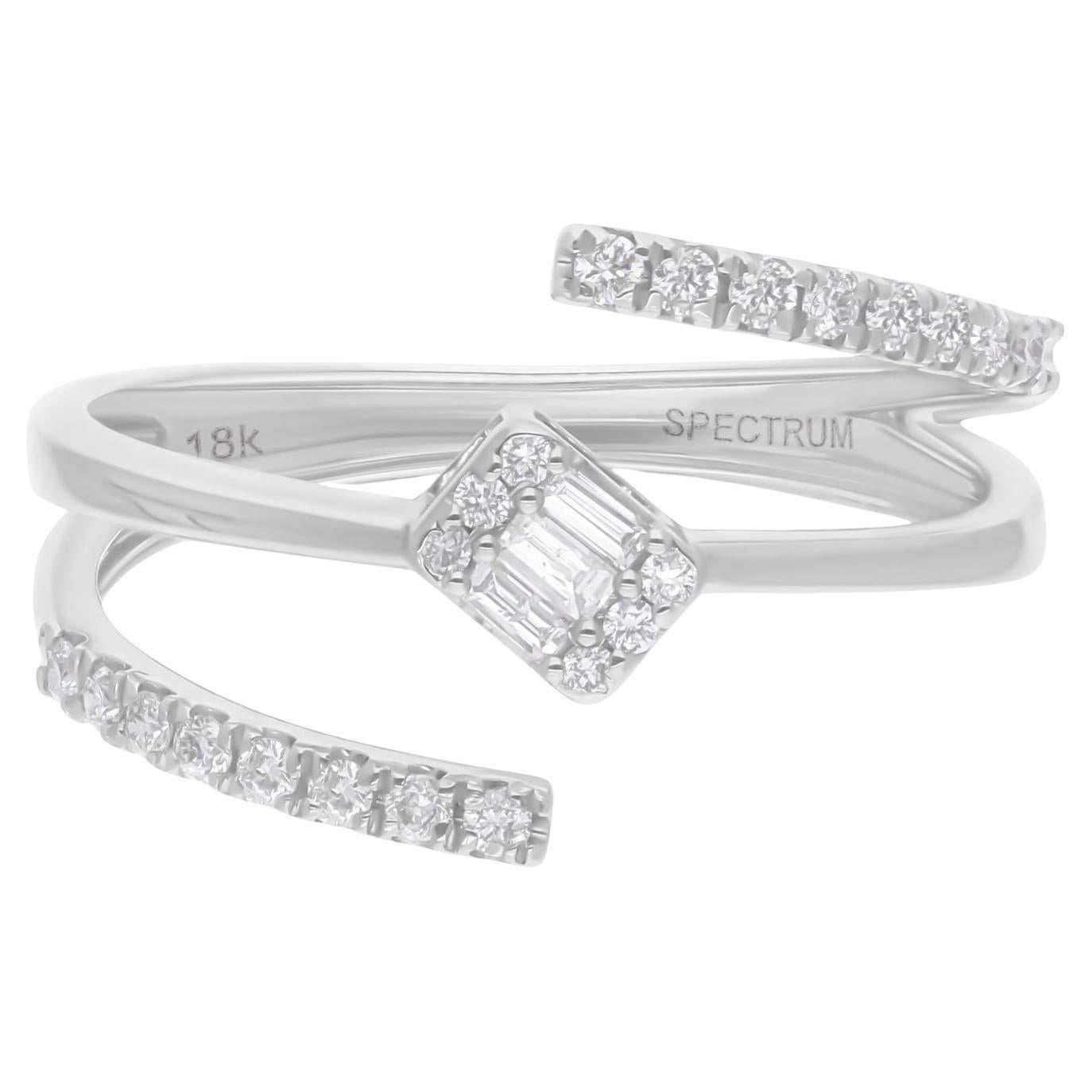 For Sale:  Natural SI/H Diamond Stackable Three Line Wide Ring 18K White Gold Fine Jewelry