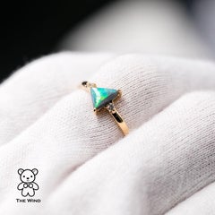 Minimalist Triangle Shaped Australian Black Opal Diamond Engagement Ring 18K