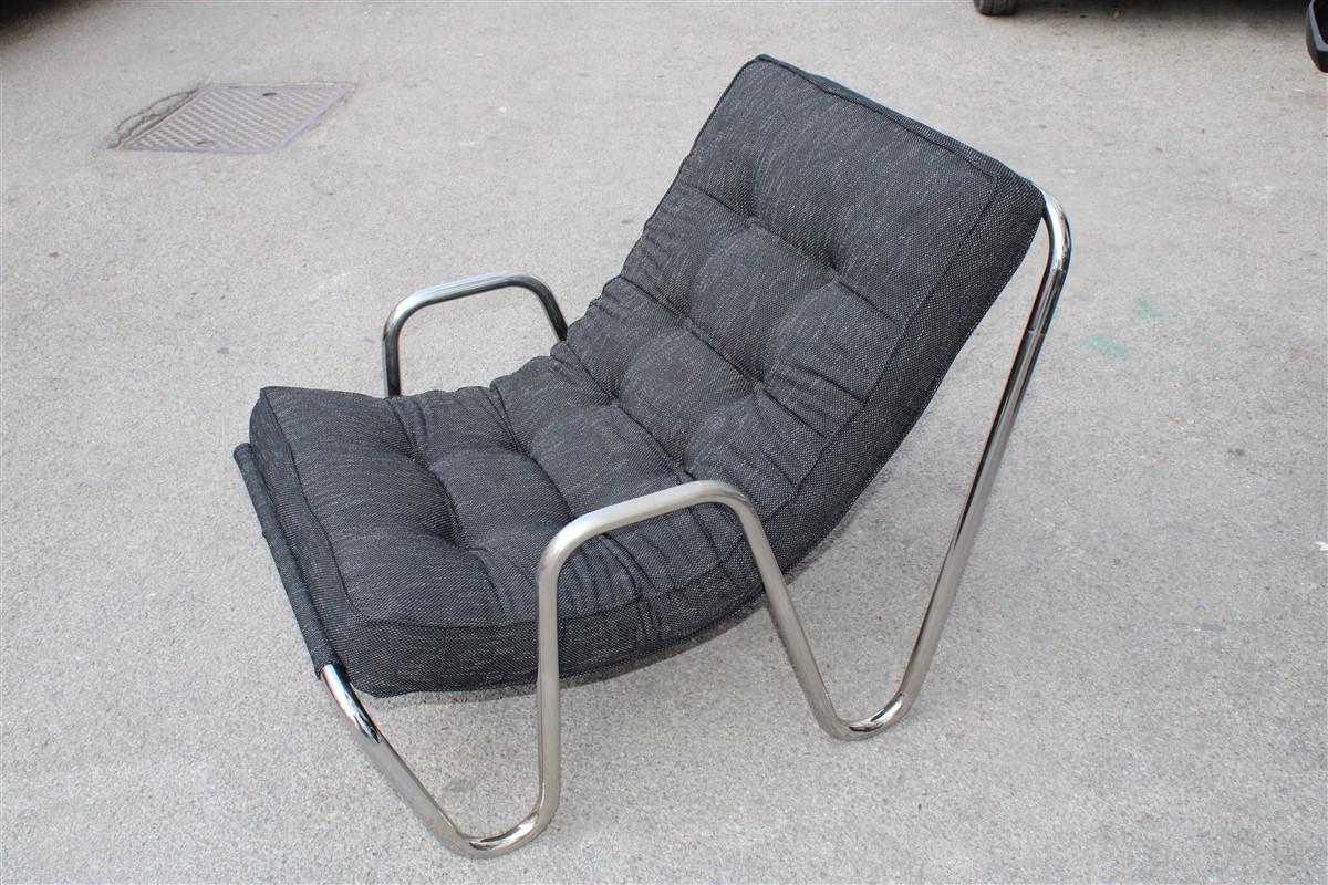 Minimalist tubular armchair chrome metal black fabric, Italy, 1970s.