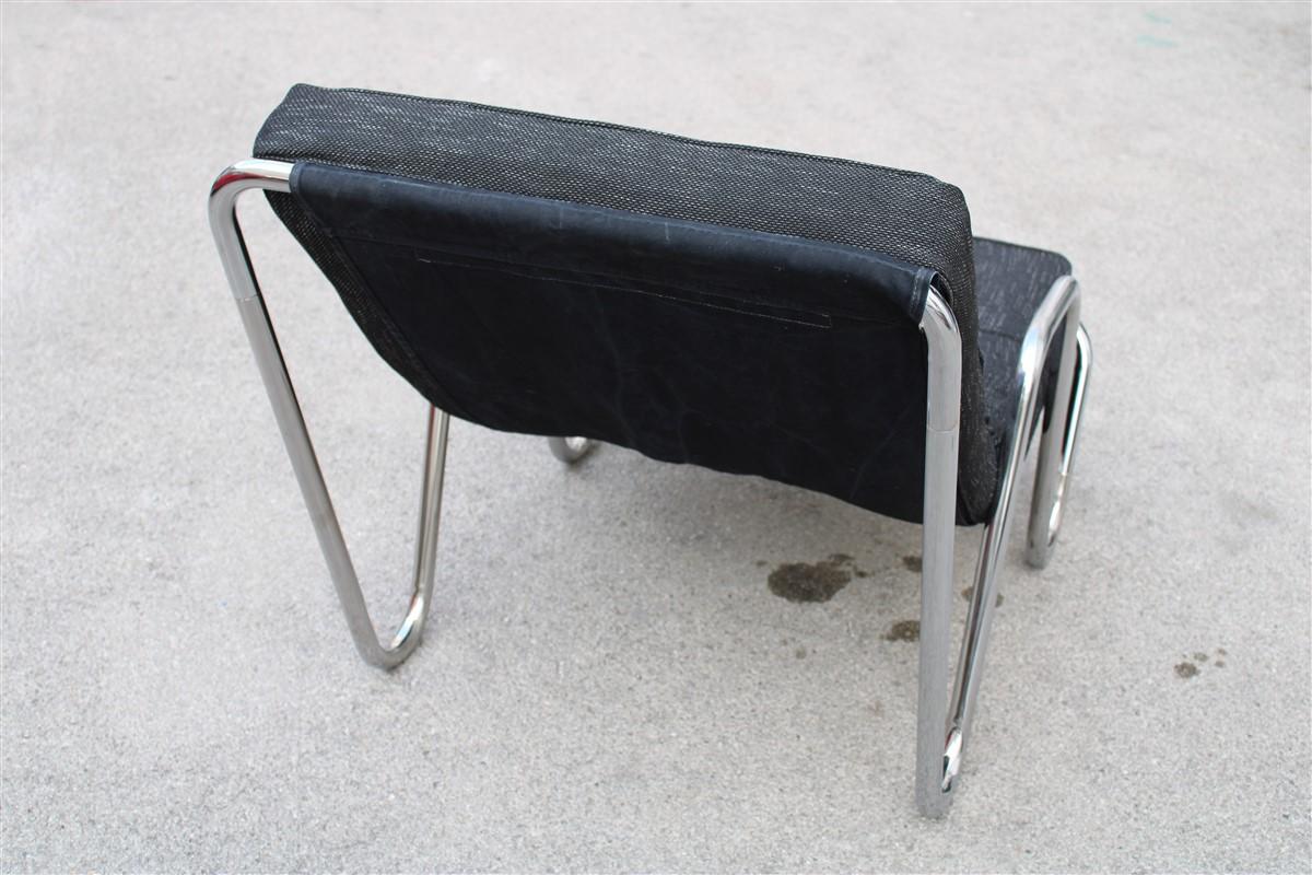 Minimalist Tubular Armchair Chrome Metal Black Fabric, Italy, 1970s In Good Condition For Sale In Palermo, Sicily