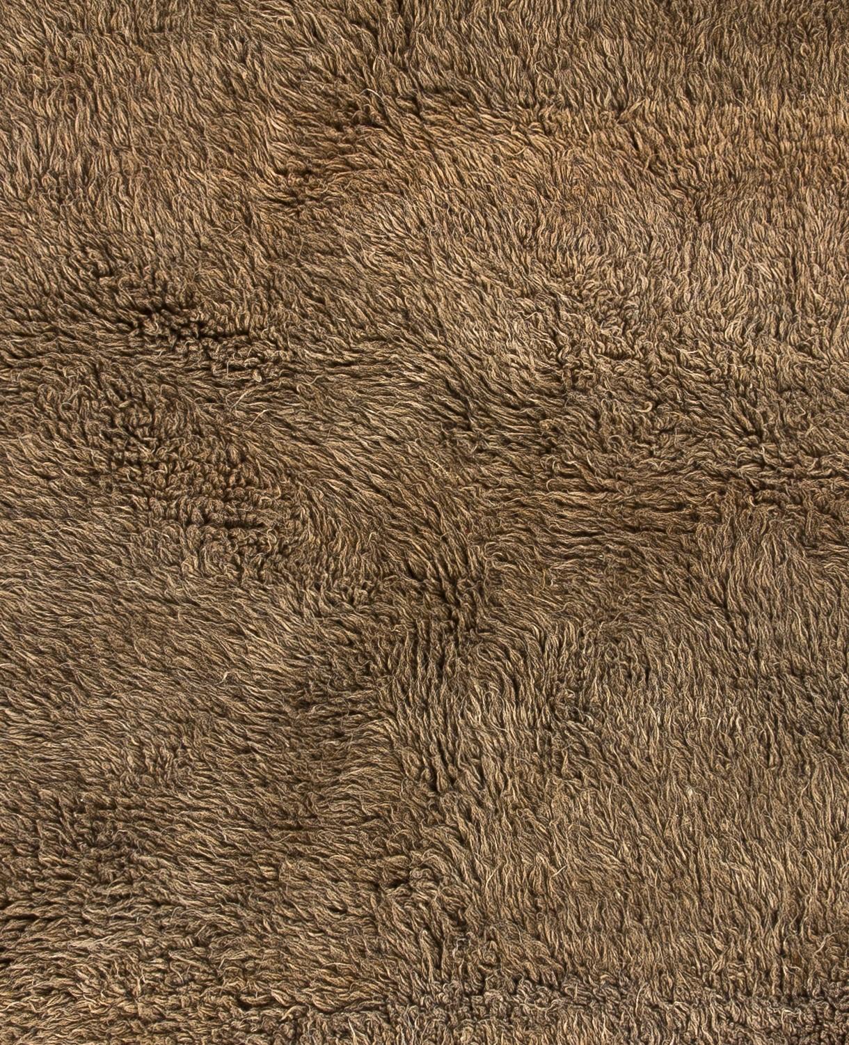 4,2x7 Ft Minimalistischer Tulu-Teppich, 100 % natürliche braune Wolle, einfach, weich und gemütlich (Handgeknüpft)