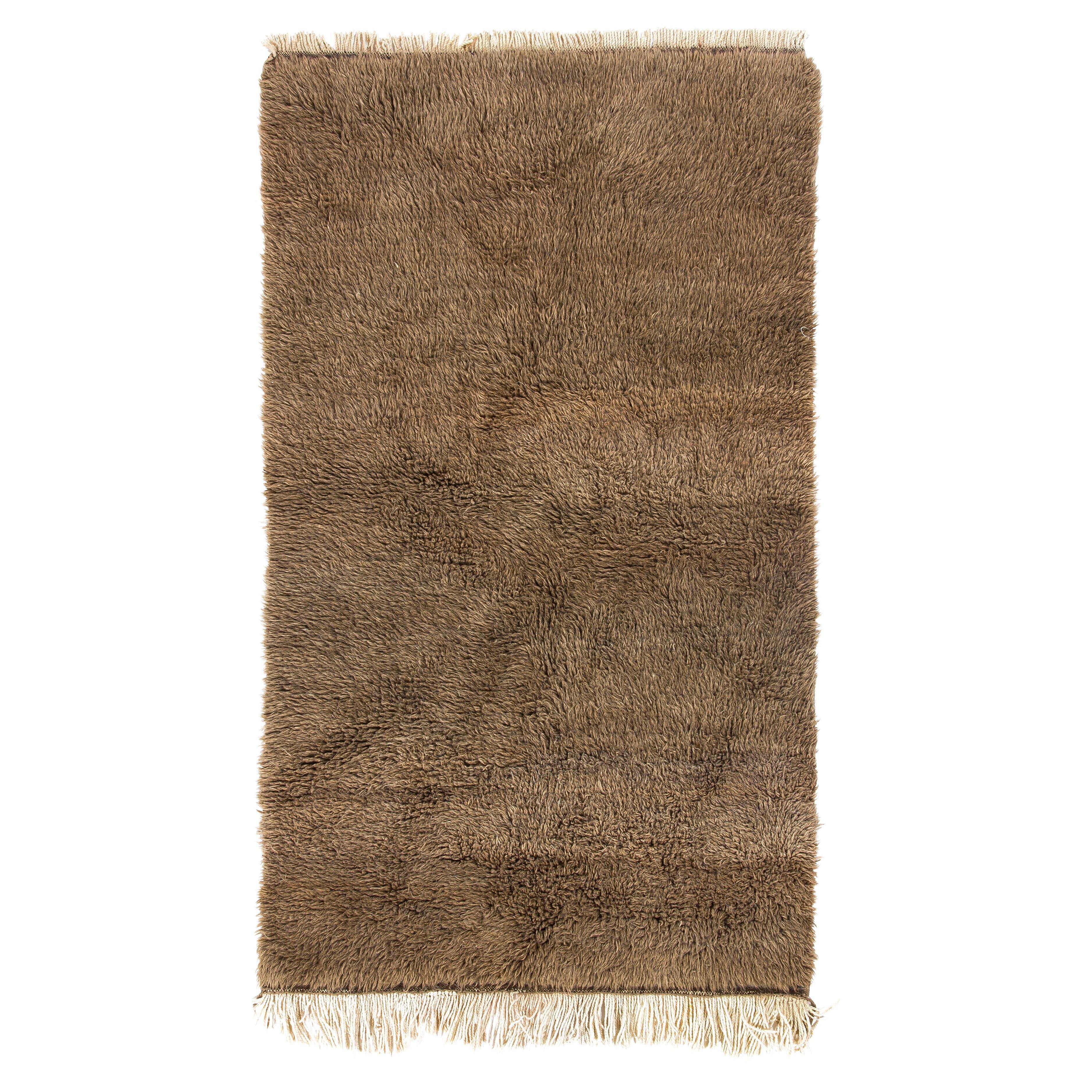 4,2x7 Ft Minimalistischer Tulu-Teppich, 100 % natürliche braune Wolle, einfach, weich und gemütlich