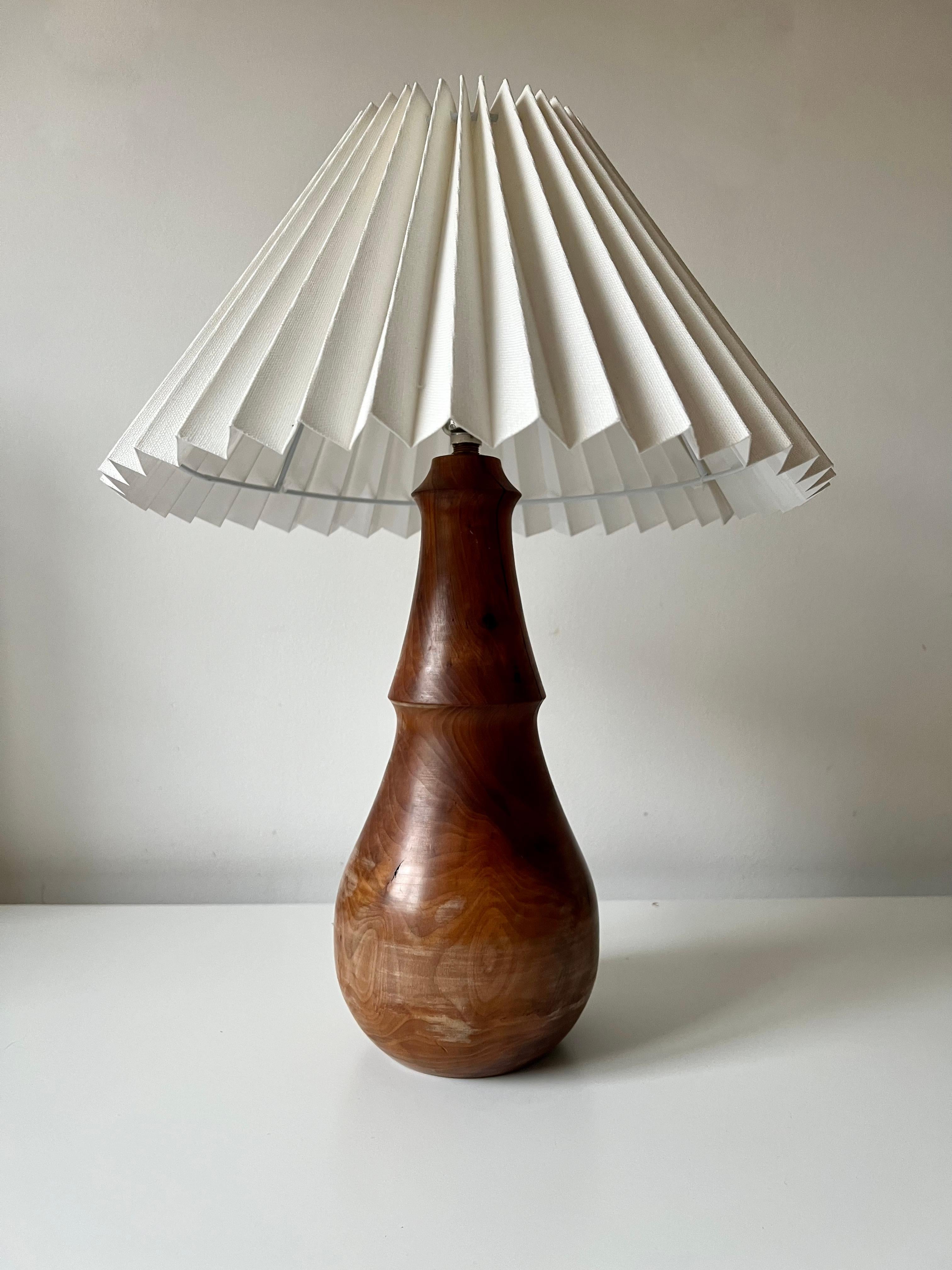 20th Century Minimalist turned wood table lamp with linen pleated shade