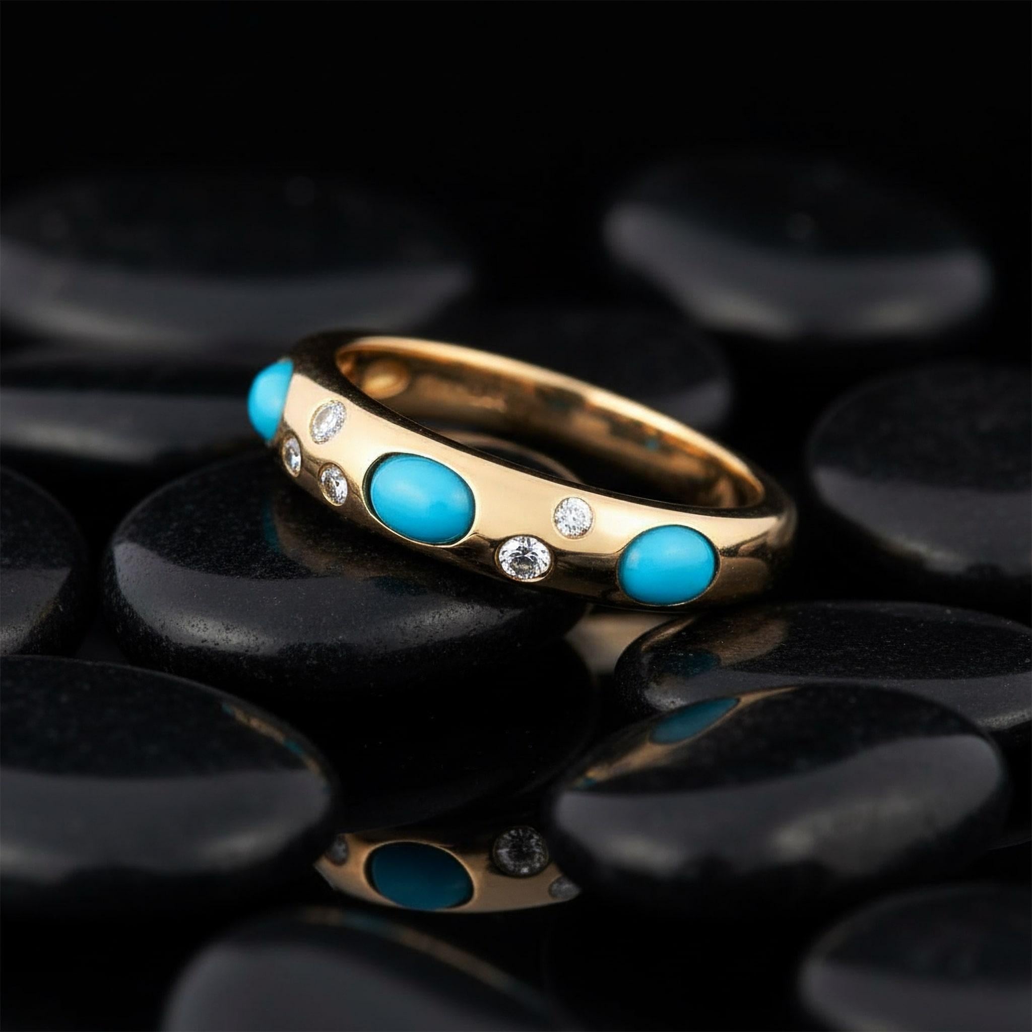 Minimalistischer Türkis 14K (oder 18k auf Anfrage) Gelbgold polierter Diamantring (Moderne) im Angebot