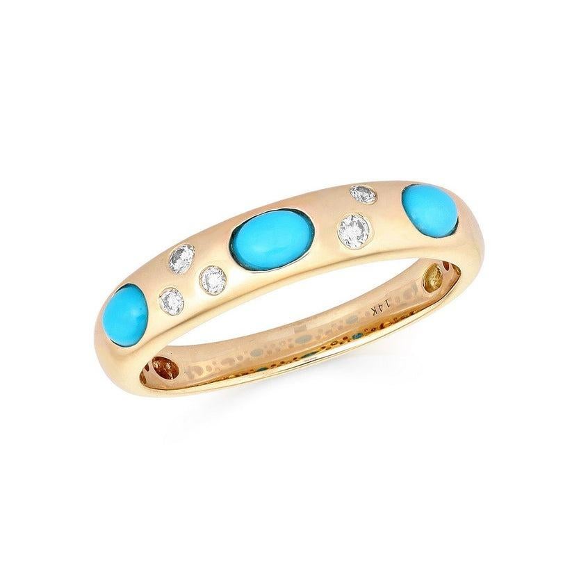 Minimalistischer Türkis 14K (oder 18k auf Anfrage) Gelbgold polierter Diamantring im Zustand „Neu“ im Angebot in Los Angeles, CA