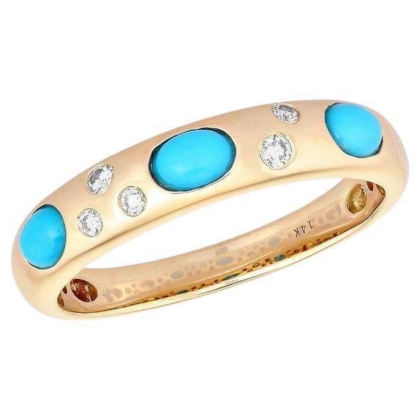 Anello minimalista con turchese in oro giallo 14 carati (o 18 carati su richiesta) con diamante lucido