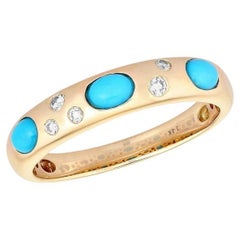 Anello minimalista con turchese in oro giallo 14 carati (o 18 carati su richiesta) con diamante lucido