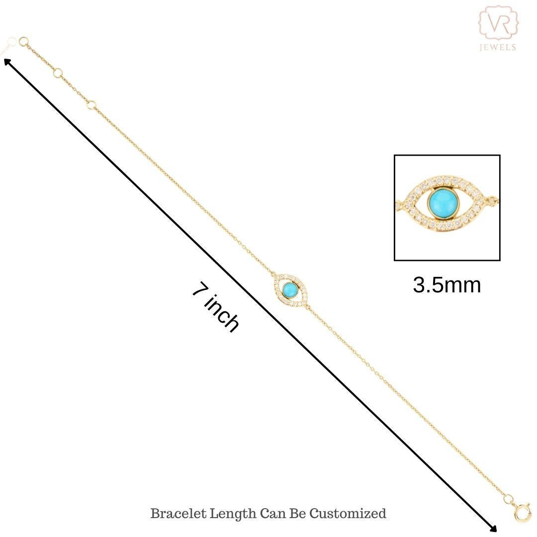 Bracciale minimalista a catena con diamante turchese e malocchio in oro giallo massiccio 18 carati in vendita 5