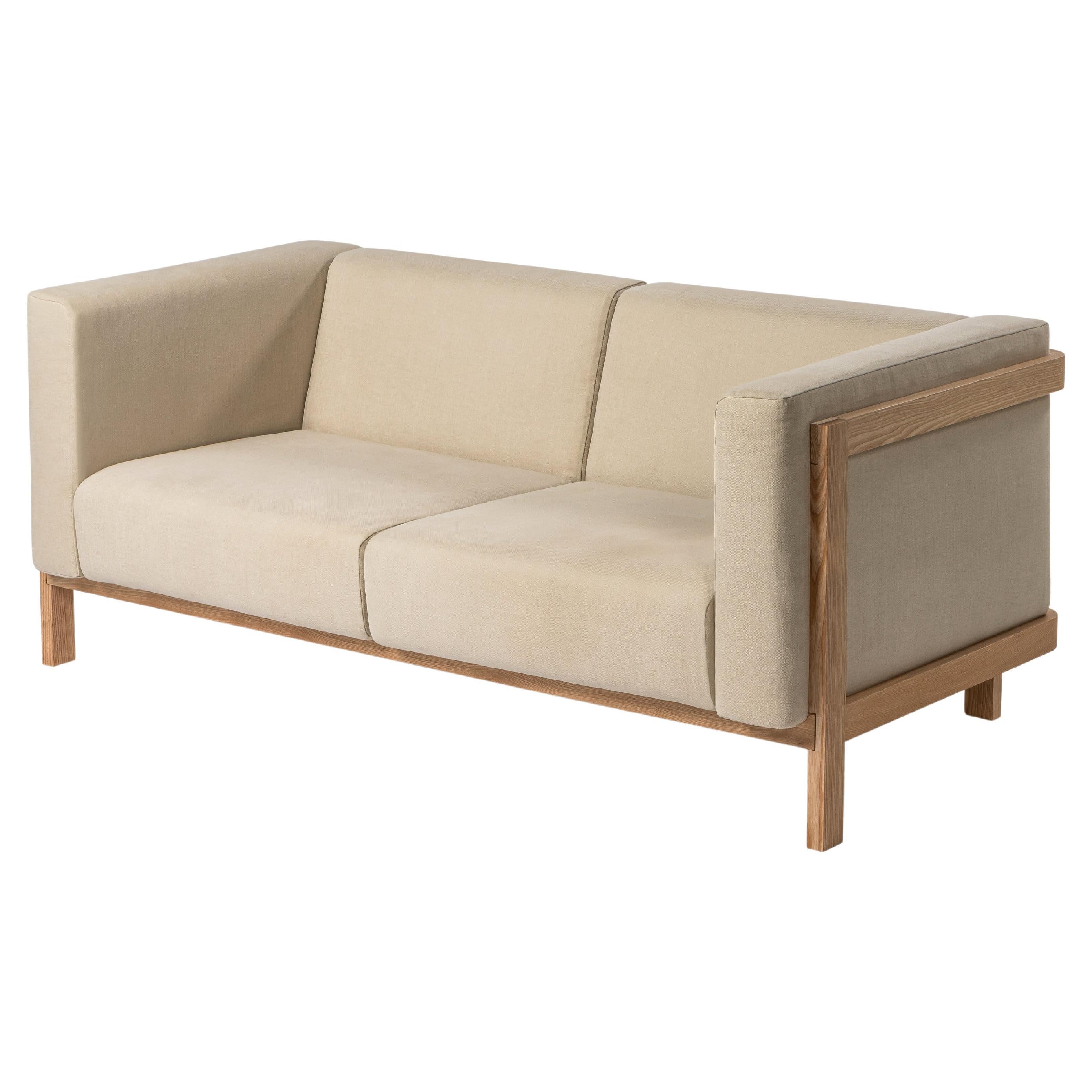 Minimalist two seater sofa ash - fabric upholstered im Angebot