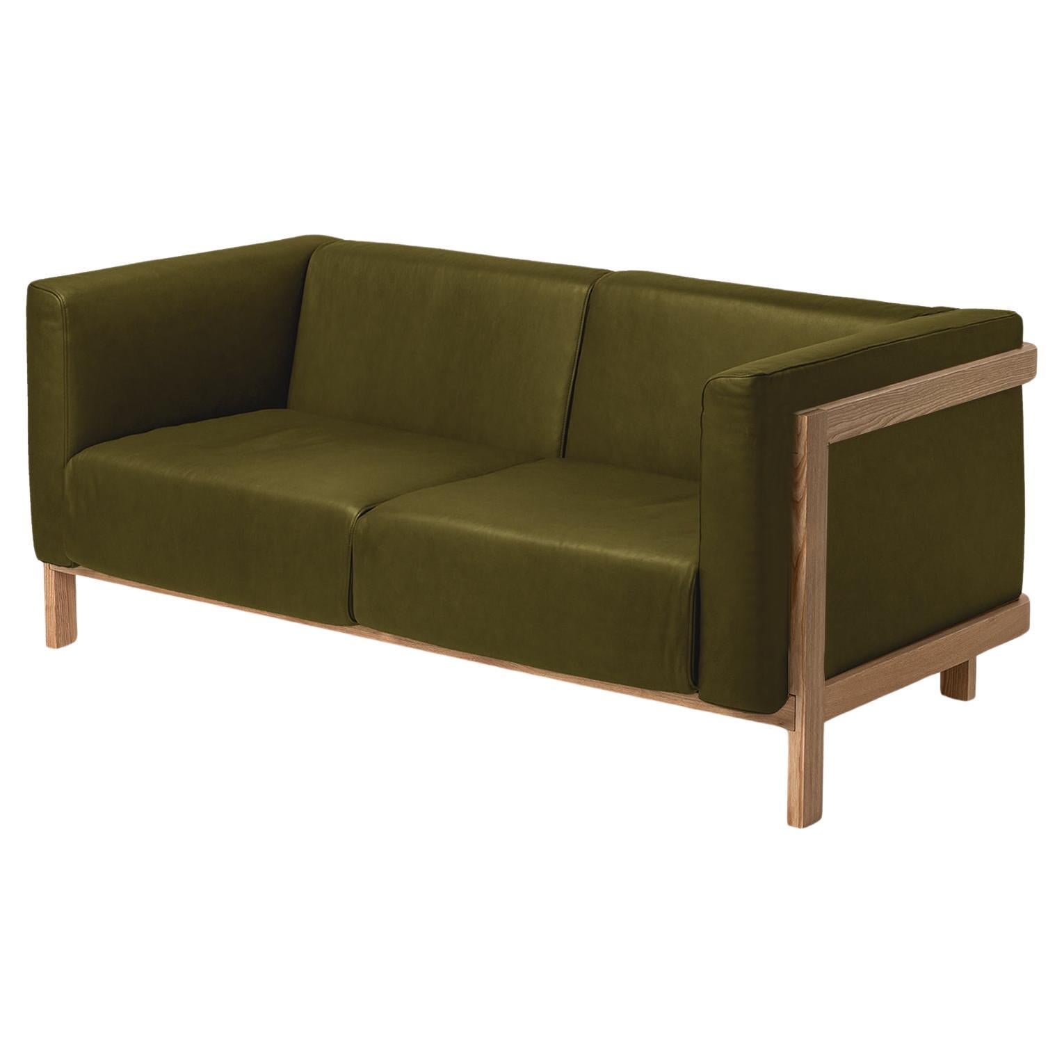 Minimalist two seater sofa ash - leather upholstered For Sale