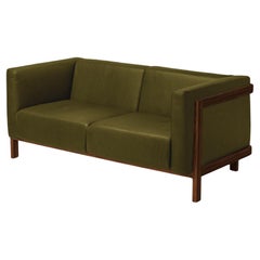Minimalist two seater sofa walnut - leather upholstered