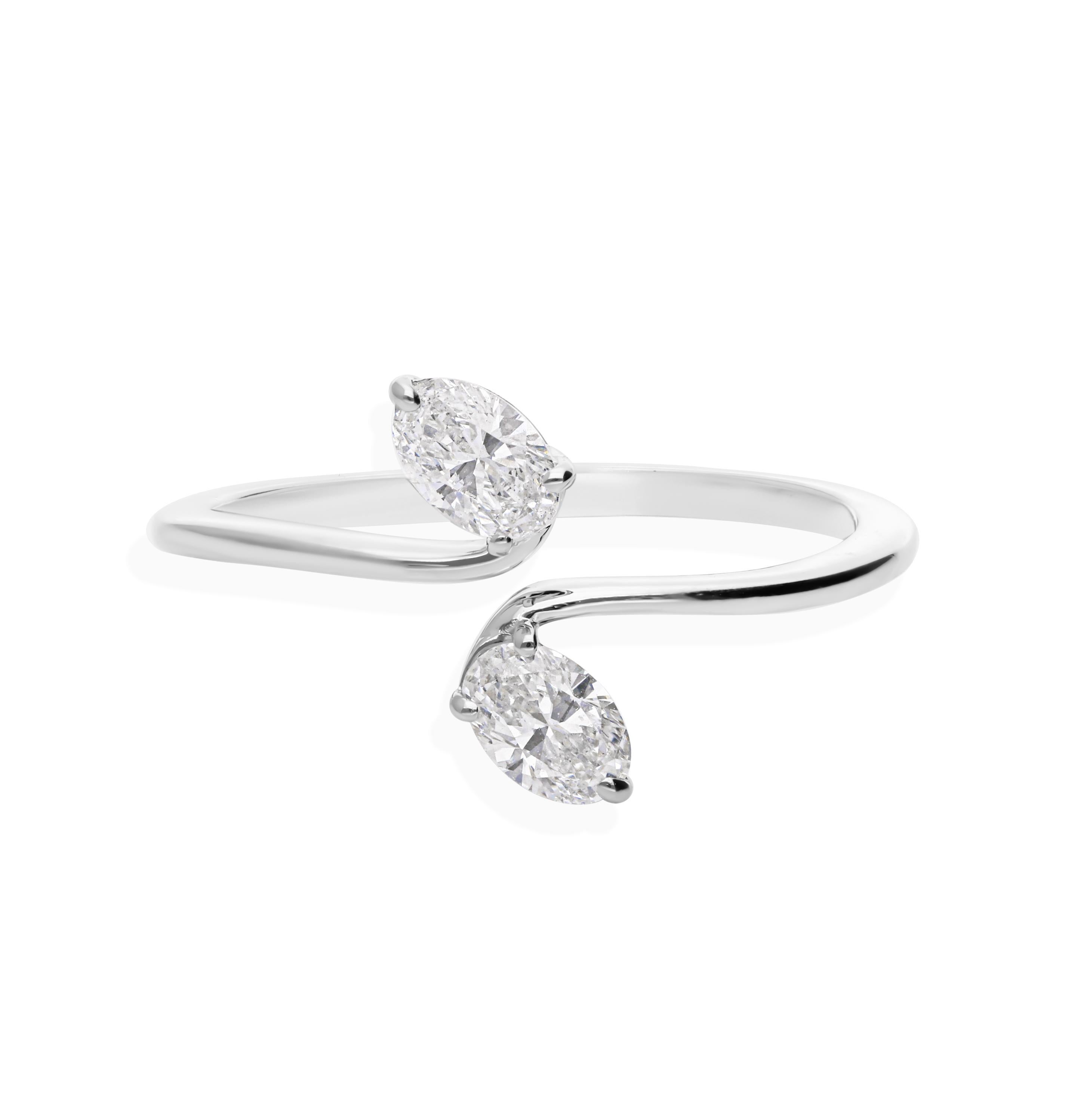 in vendita:  Anello Minimalista a due pietre ovali SI/H con diamante aperto e avvolgente in oro bianco 14 kt. 4