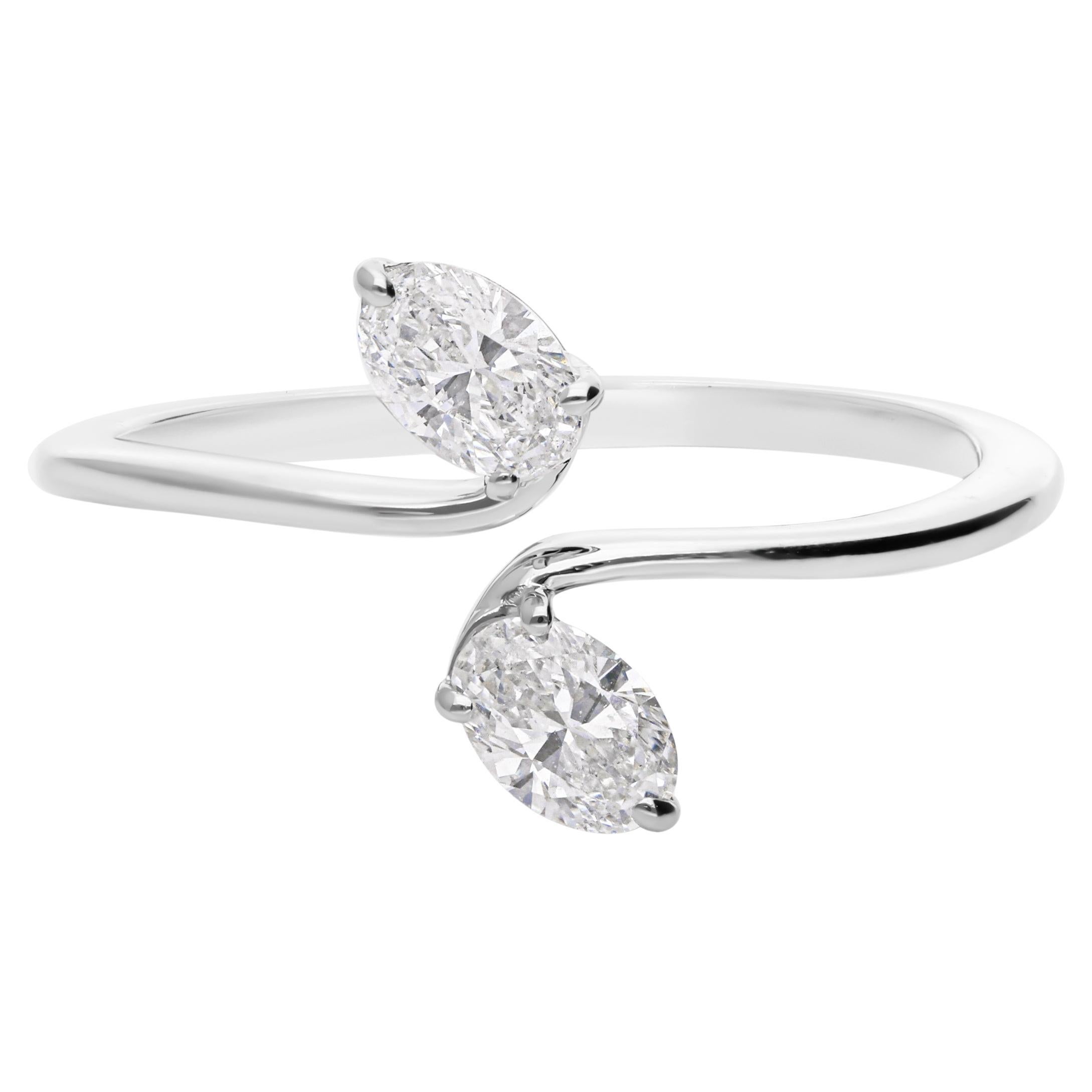 Anello Minimalista a due pietre ovali SI/H con diamante aperto e avvolgente in oro bianco 18 carati