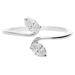 Minimalist Two Stone Oval SI/H Diamond Open Wrap Ring 18 Karat White Gold