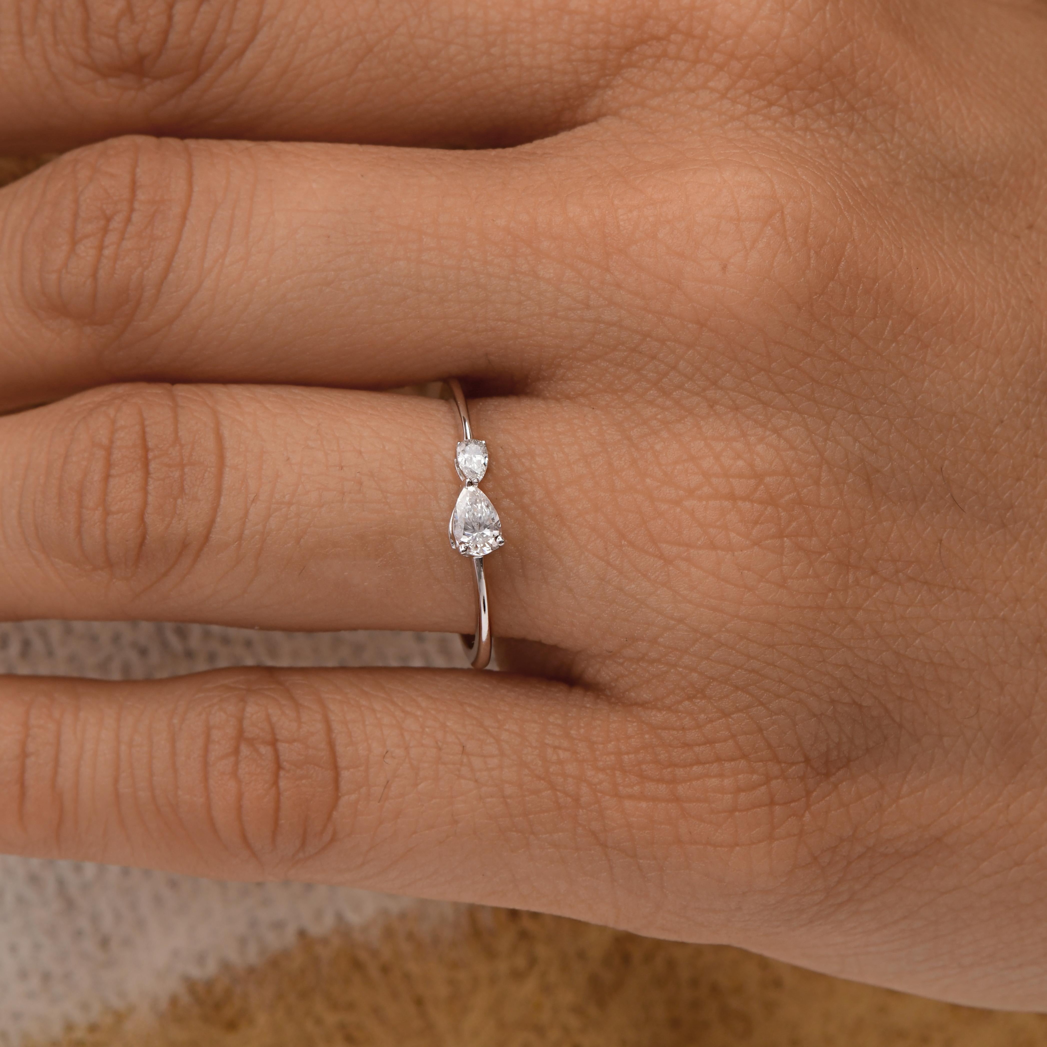 En vente :  Bague empilable à deux pierres en or blanc 18k avec diamant de couleur HI et pureté SI 2
