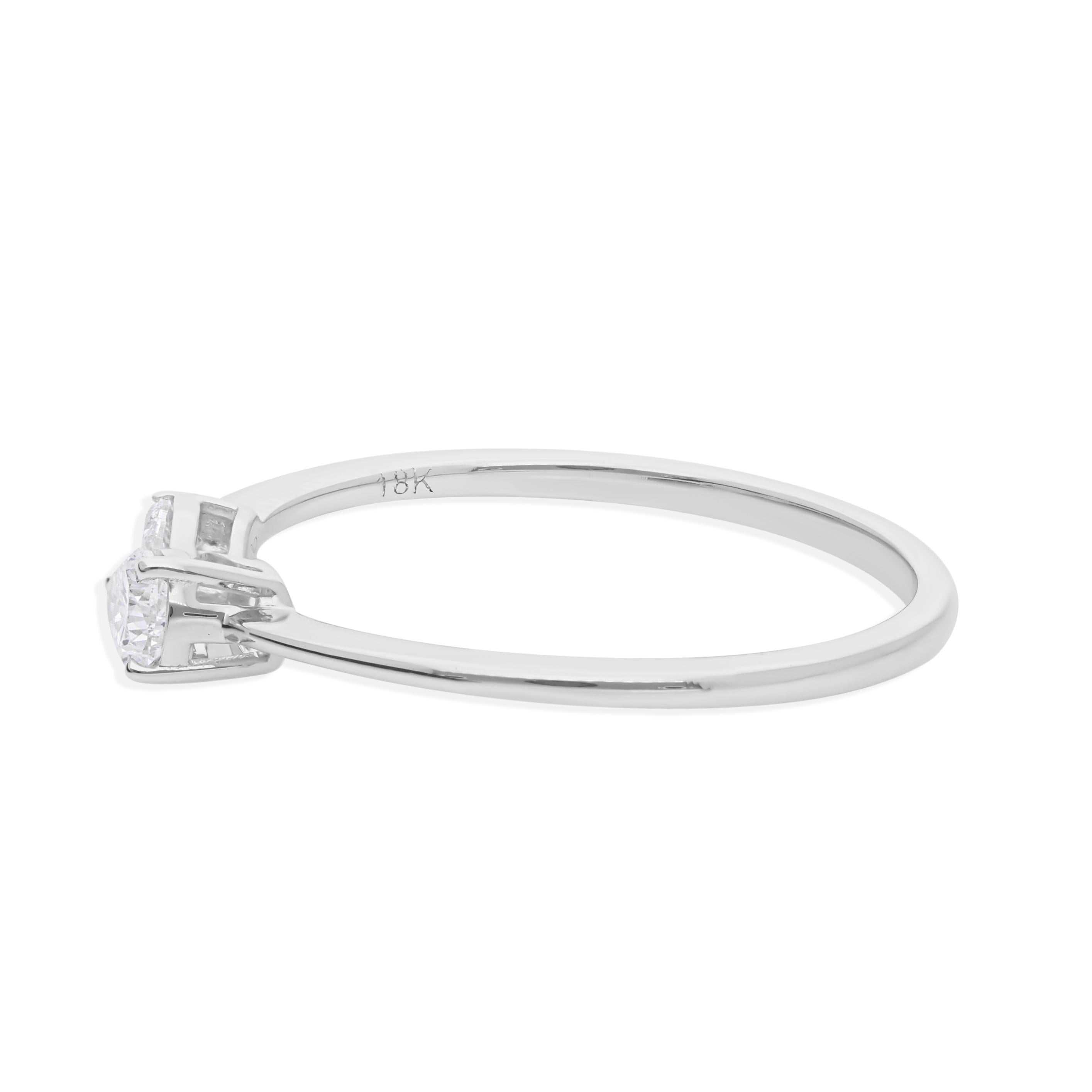 En vente :  Bague empilable à deux pierres en or blanc 18k avec diamant de couleur HI et pureté SI 4