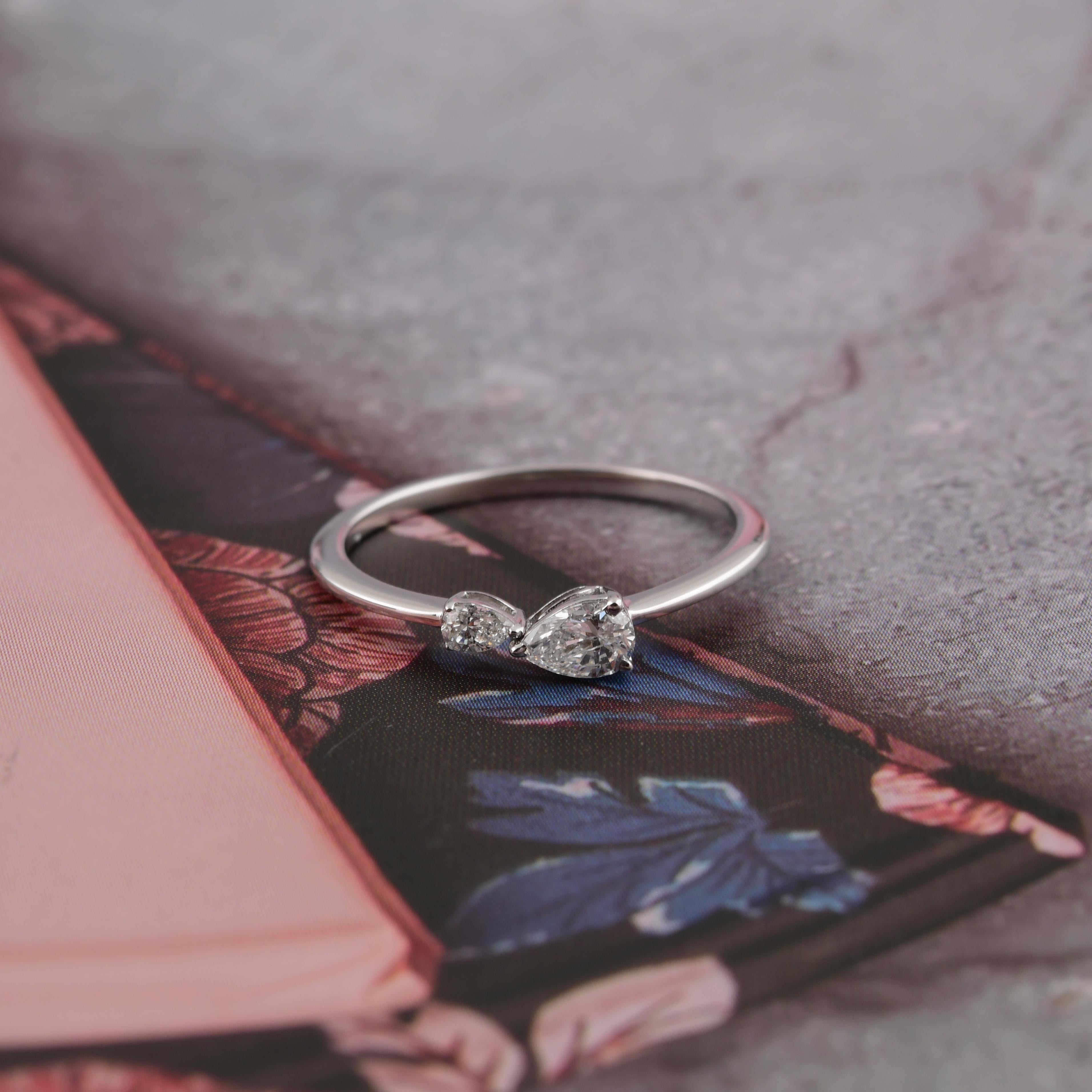 En vente :  Bague empilable à deux pierres en or blanc 18k avec diamant de couleur HI et pureté SI 6