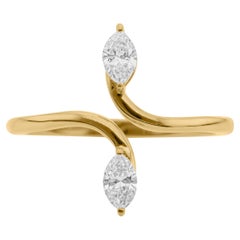 Bague minimaliste en or jaune 18 carats pour femmes avec deux pierres en diamant SI/HI