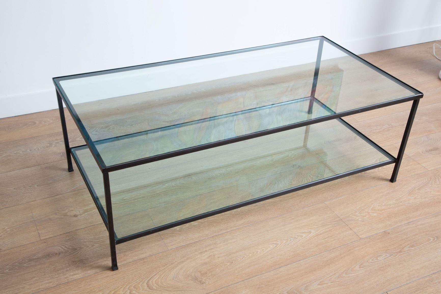 Minimalist TwoTier Glass Top Coffee Table, USA, 1970 at 1stDibs