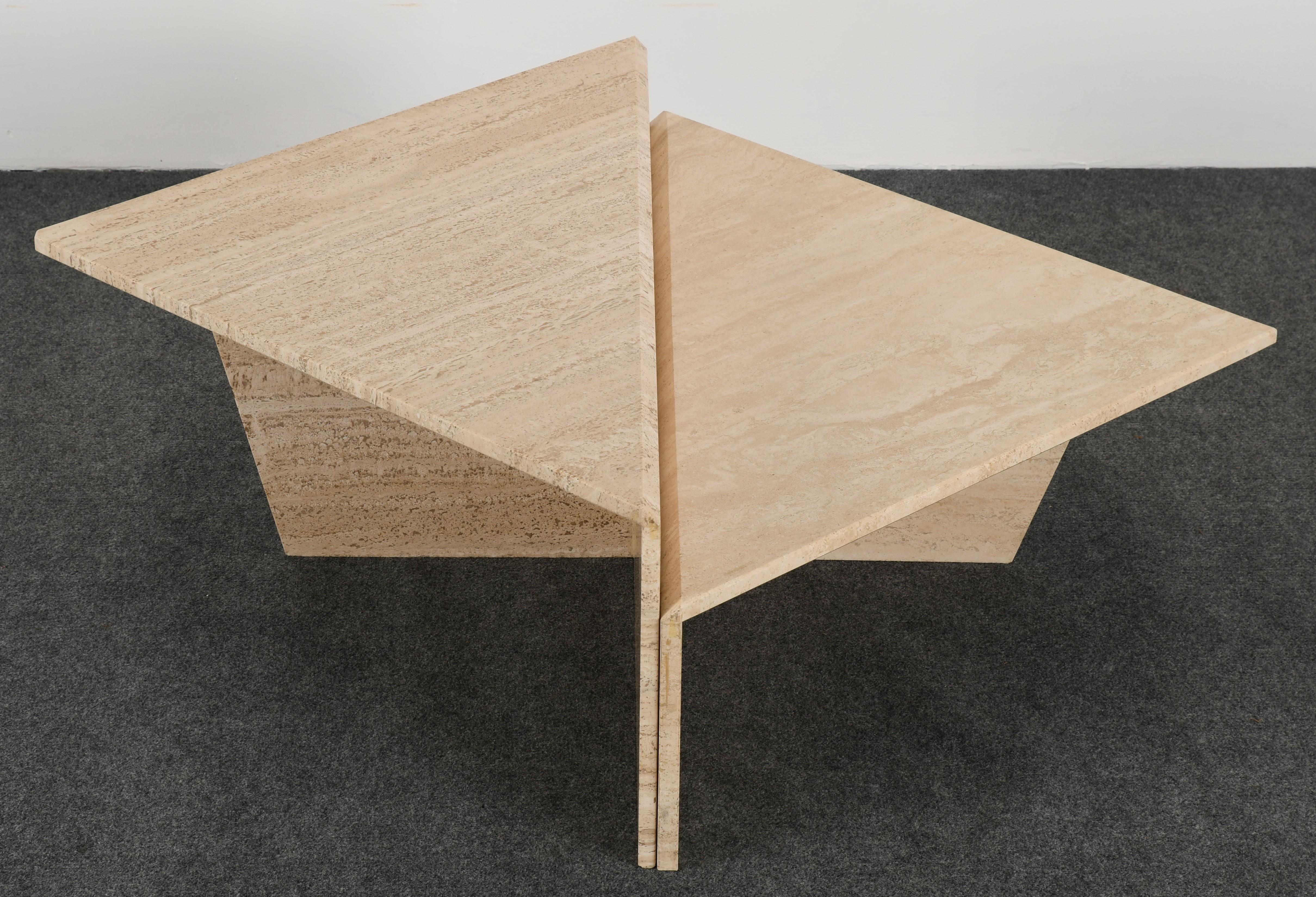 Italian Minimalist Two Tier Travertine Marble Coffee Table, 1980s