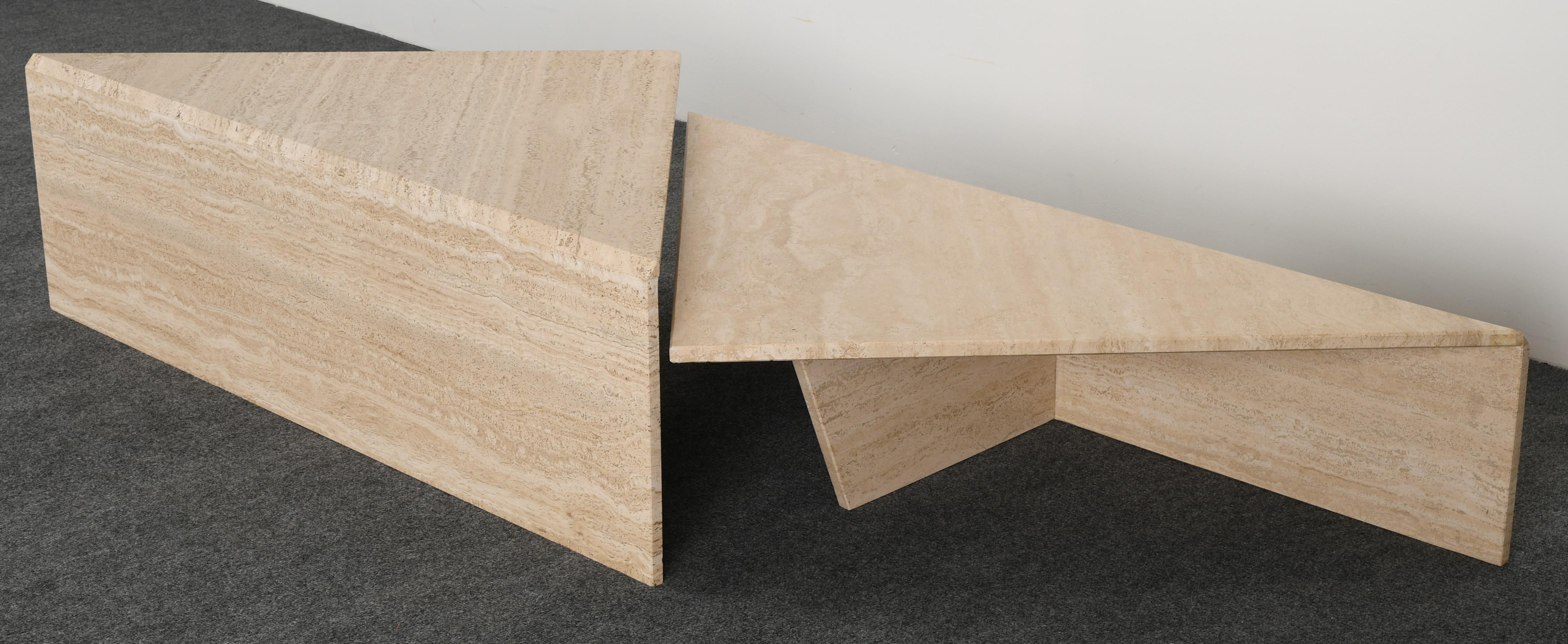 Minimalist Two Tier Travertine Marble Coffee Table, 1980s 2