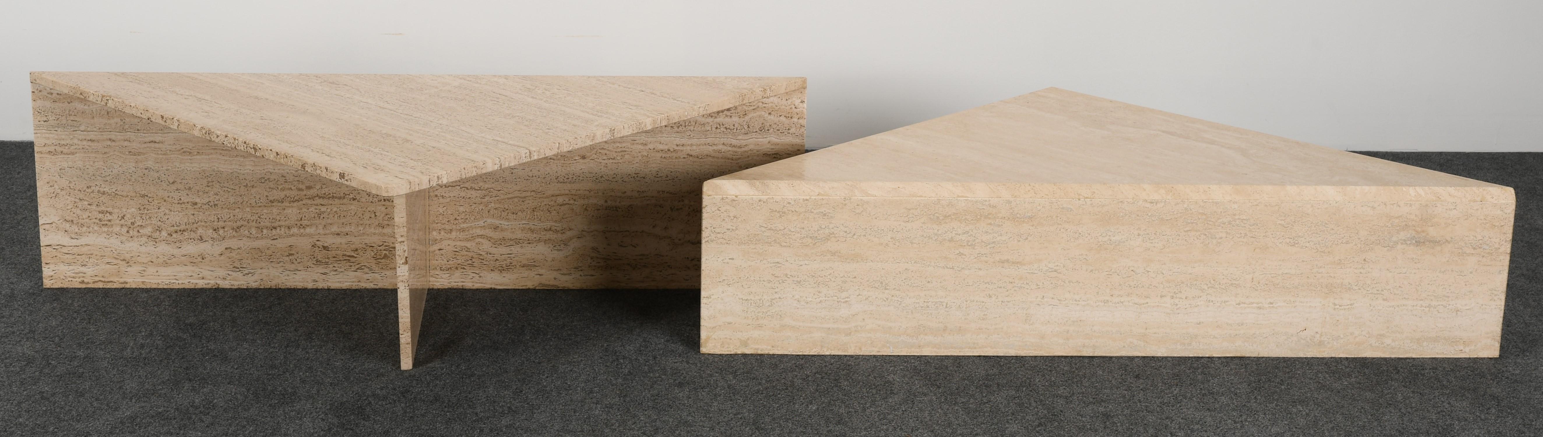 Minimalist Two Tier Travertine Marble Coffee Table, 1980s 3