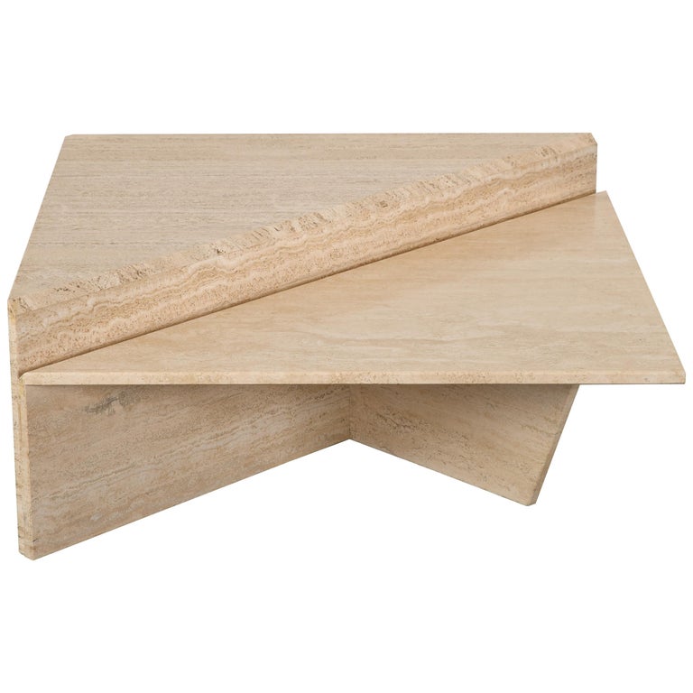 Minimalist Two Tier Travertine Marble Coffee Table, 1980s at 1stDibs